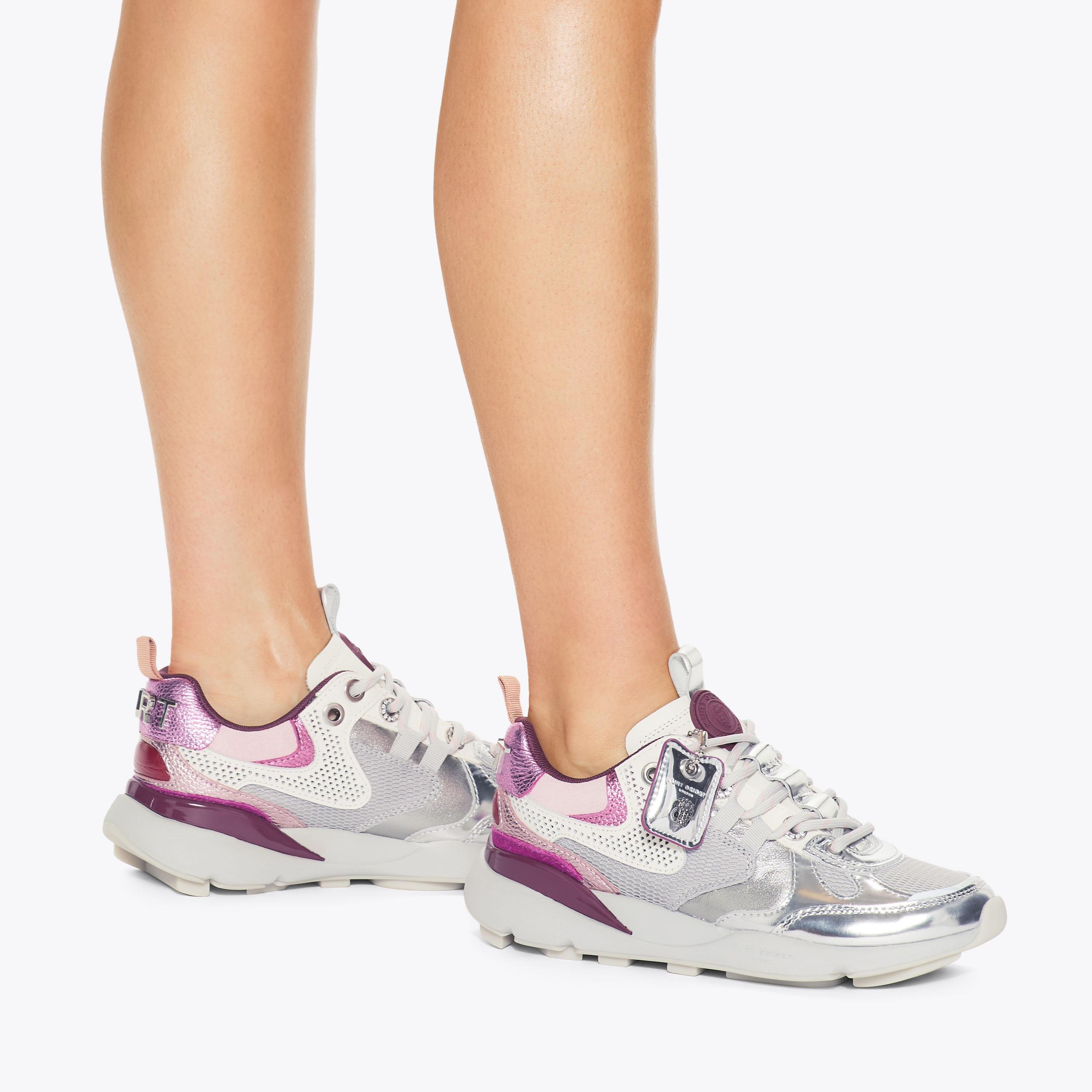 K♢041 stylist KURT RUNNER Silver Metallic Lace Up Sneaker by KURT GEIGER LONDON