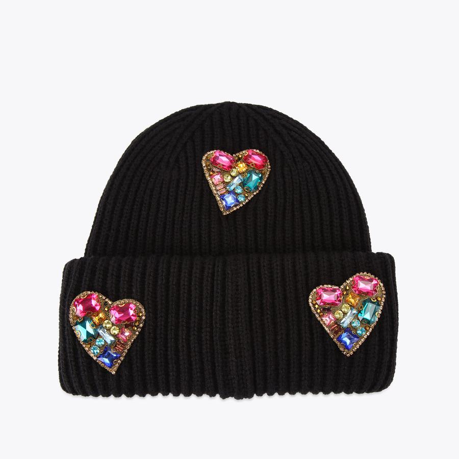 HEART GEM BEANIE Black Heart Knitted Beanie by KURT GEIGER LONDON