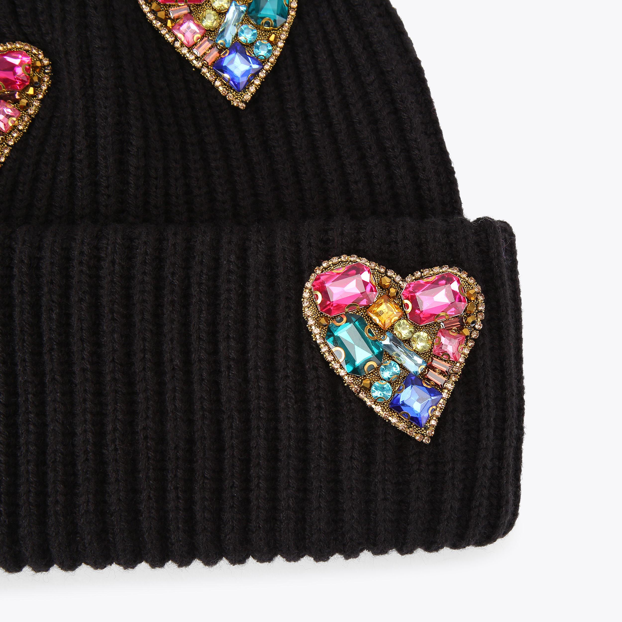 HEART GEM BEANIE Black Heart Knitted Beanie by KURT GEIGER LONDON