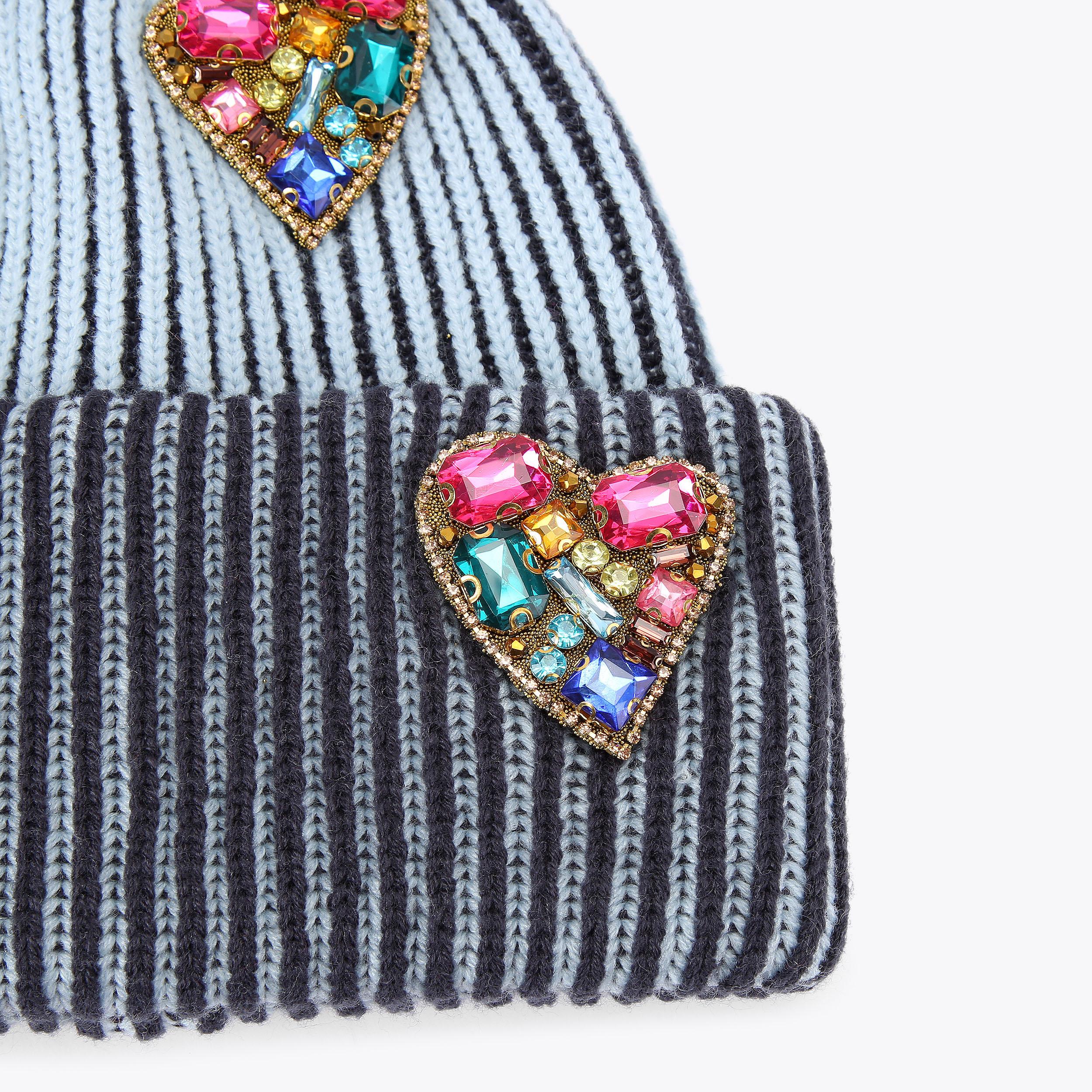 HEART GEM BEANIE Blue Knitted Roll Up Hat by KURT GEIGER LONDON