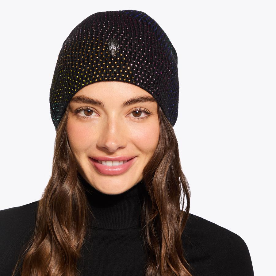 KENSINGTON CRYSTAL BEANIE Black Crystal Beanie Hat by KURT GEIGER