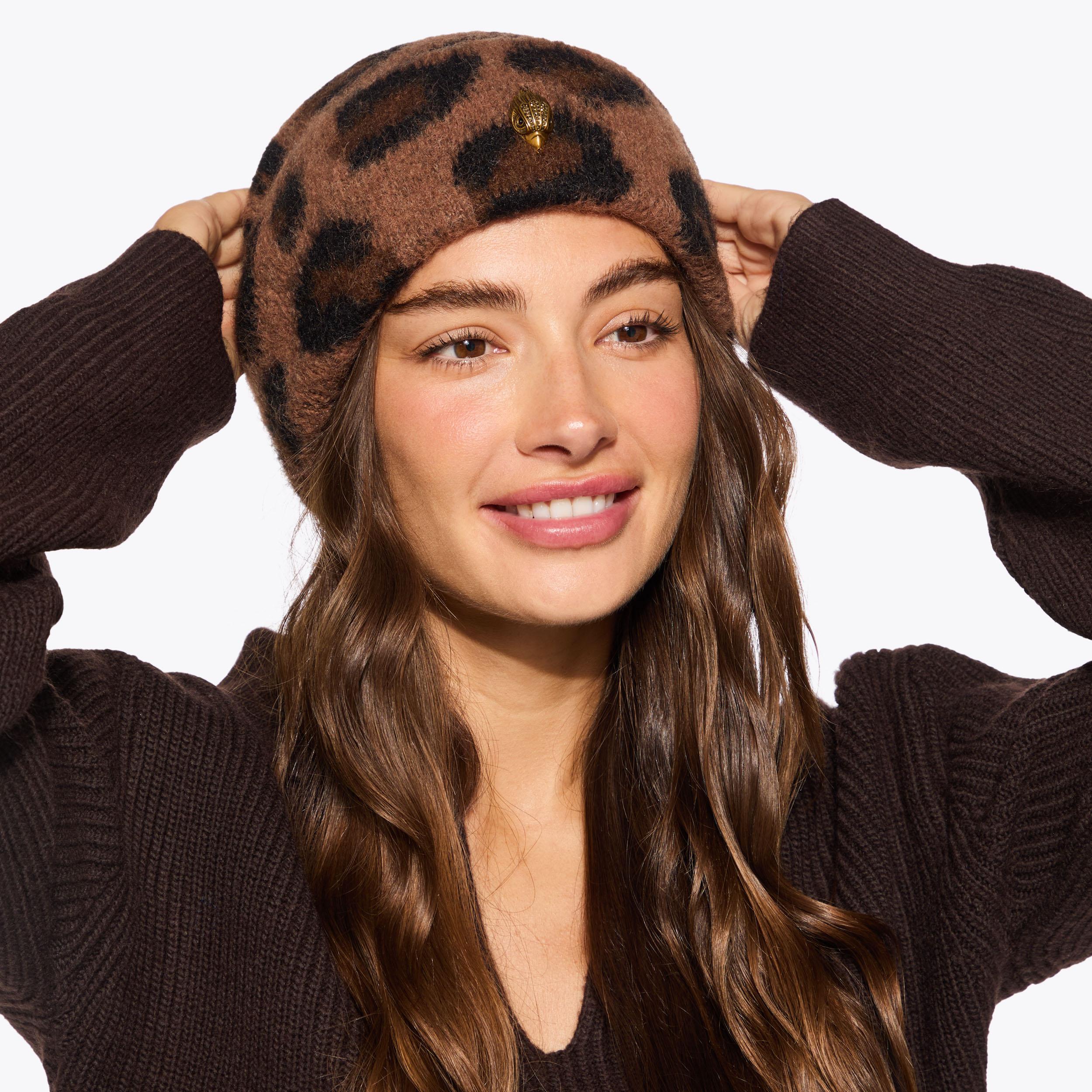 LEOPARD BEANIE Leopard Print Knitted Beanie by KURT GEIGER LONDON