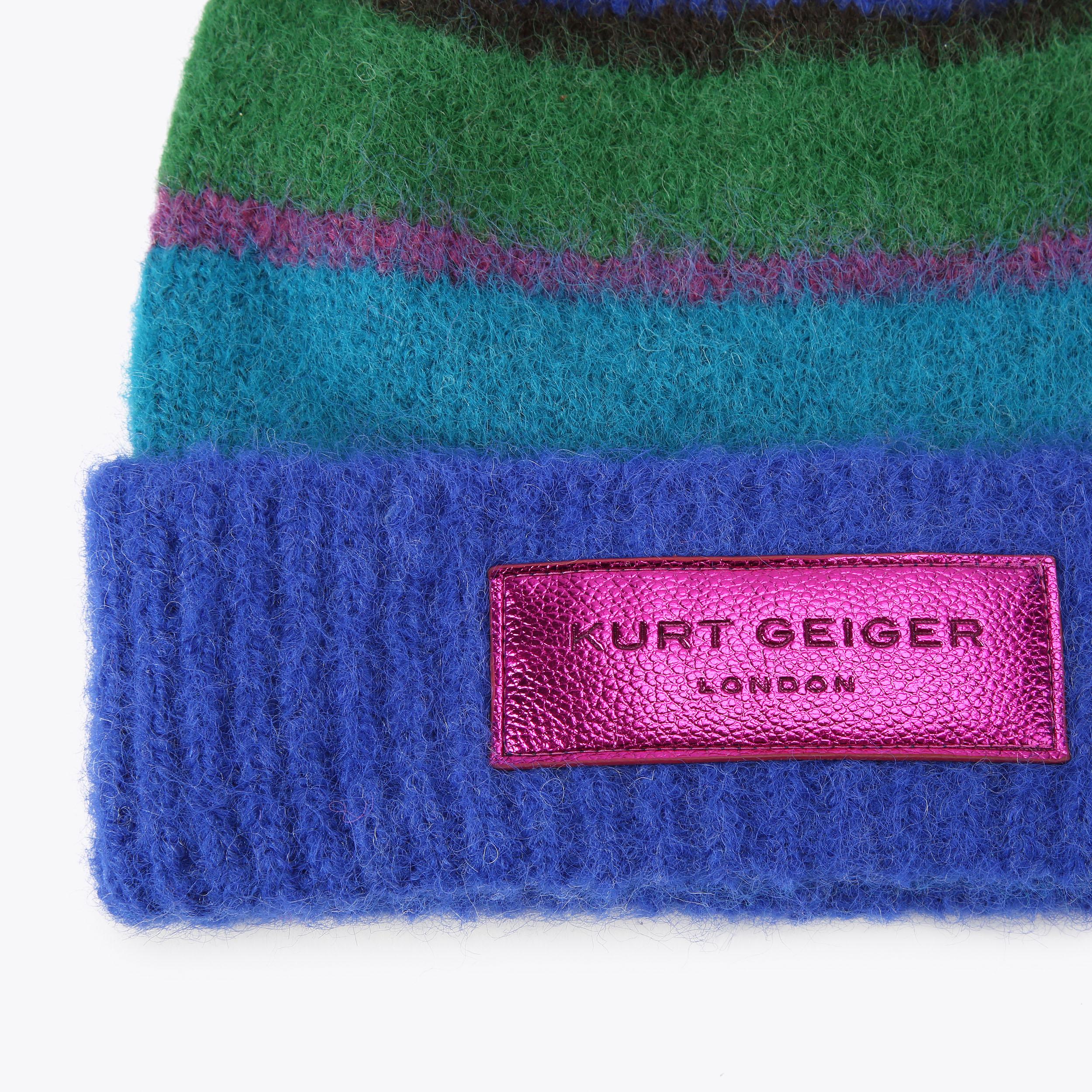 NEW Kurt Geiger Royal Blue Knit Beanie HEART GEM BEANIE Blue Knitted Roll Up Hat by KURT GEIGER LONDON main image 4