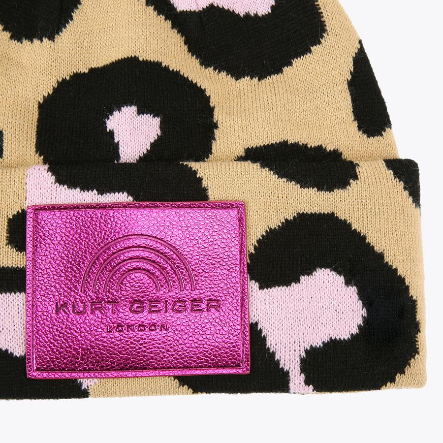 SOUTHBANK BEANIE Leopard Print Knitted Hat by KURT GEIGER LONDON