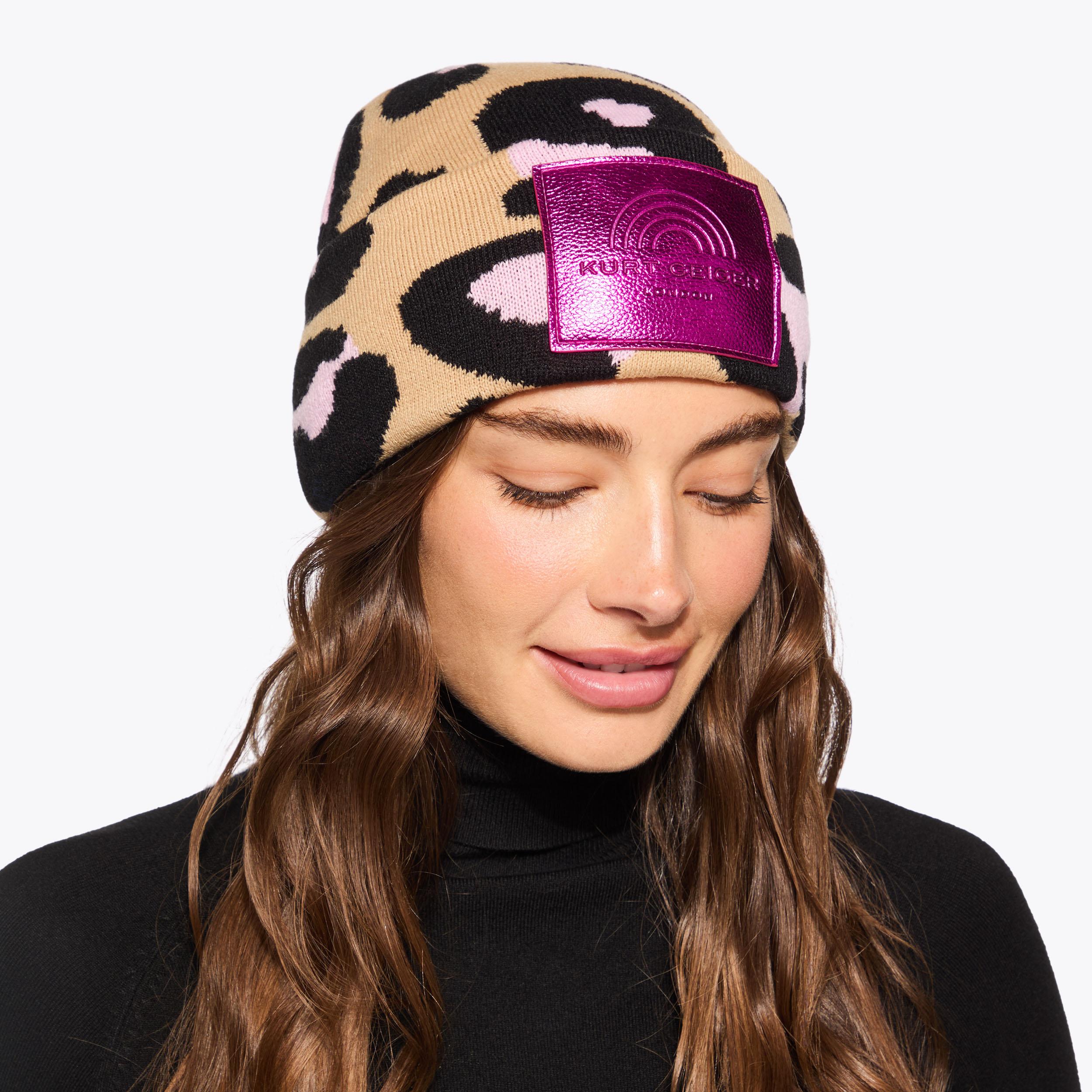 SOUTHBANK BEANIE Leopard Print Knitted Hat by KURT GEIGER LONDON