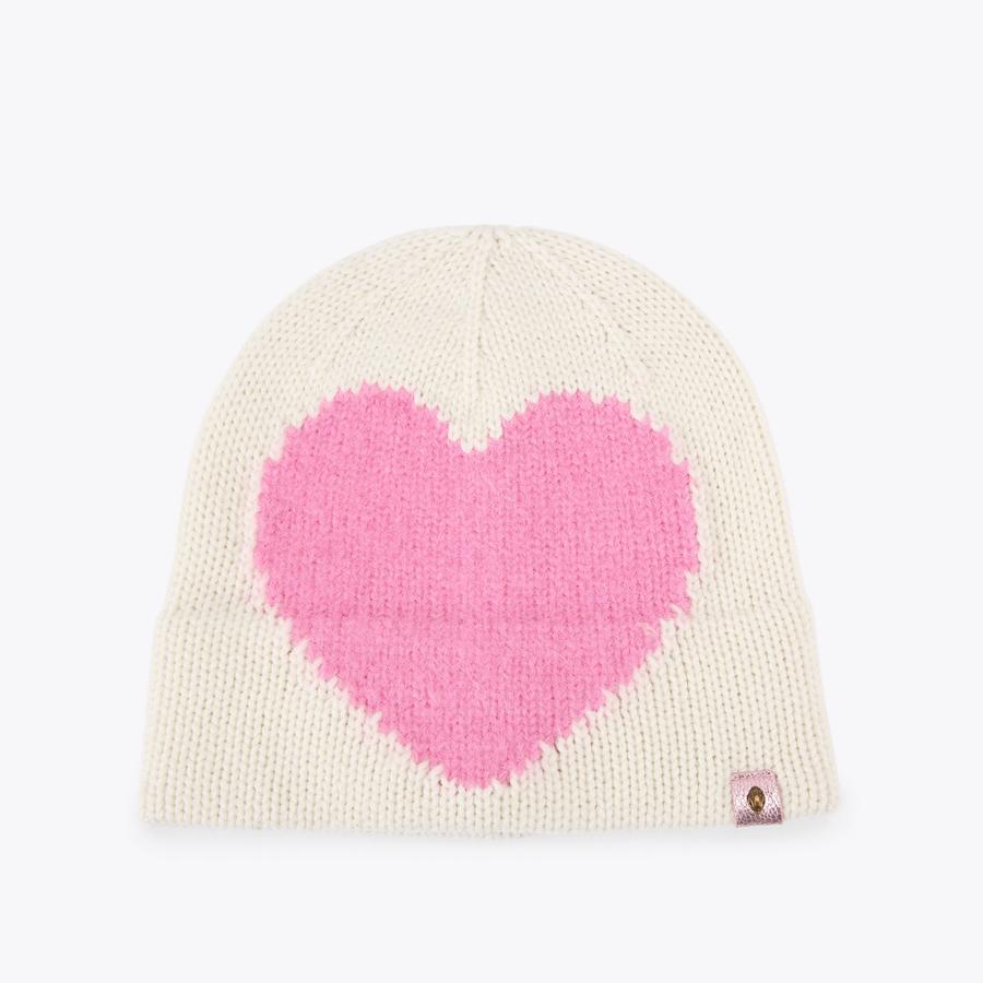 INTASIA HEART BEANIE Bone Pink Heart Knitted Beanie by KURT GEIGER