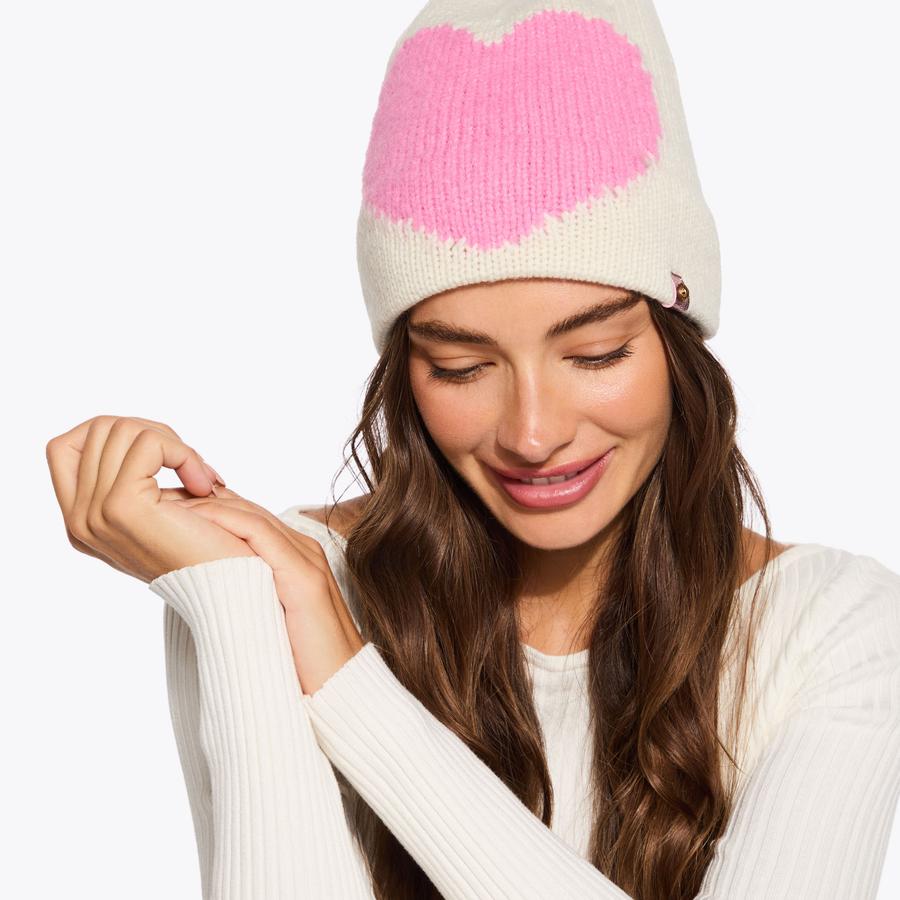 INTASIA HEART BEANIE Bone Pink Heart Knitted Beanie by KURT GEIGER