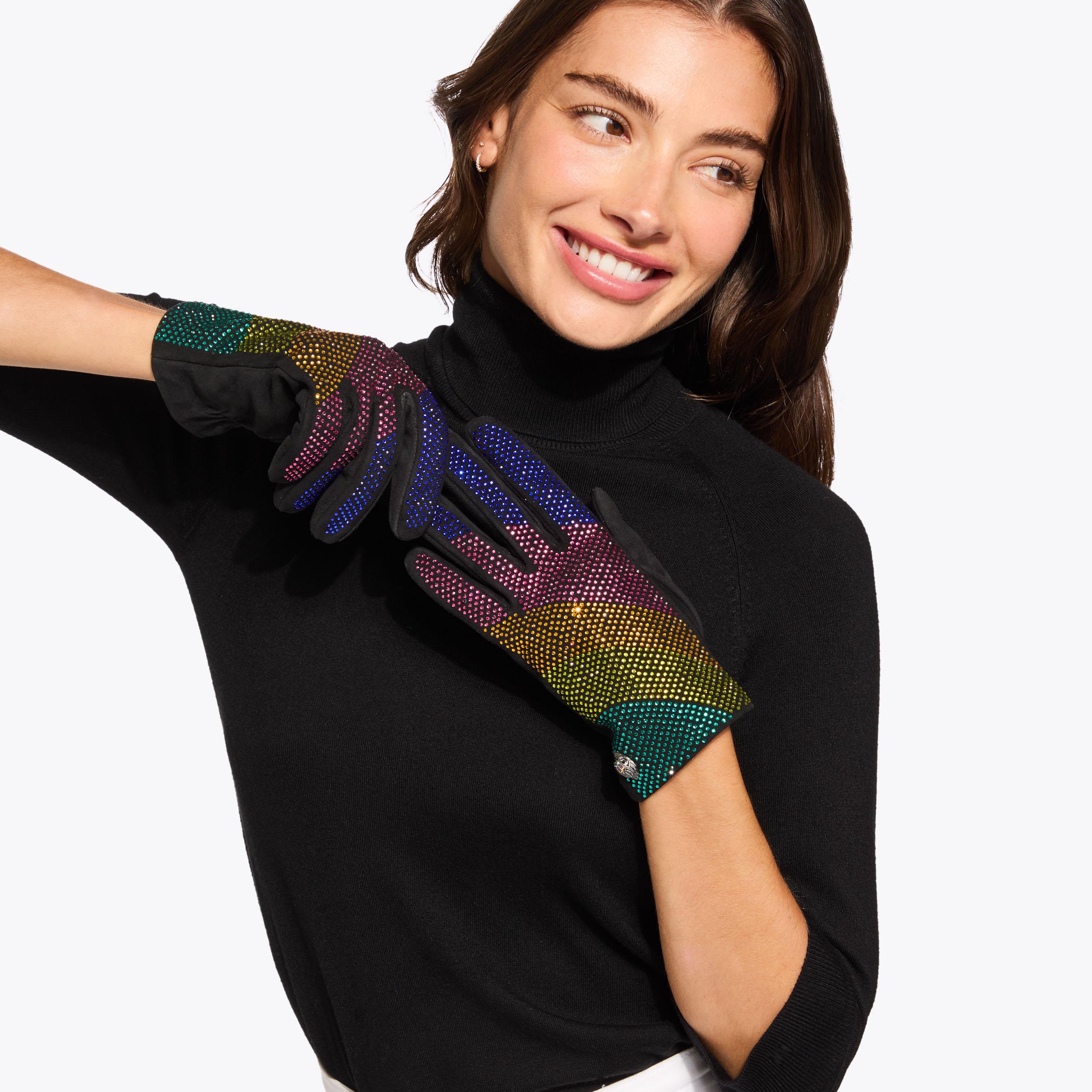 Kurt Geiger Studded Logo Gloves In Bone, NWT KENSINGTON GLOVES Rainbow Striped Leather Gloves by KURT  main image 3