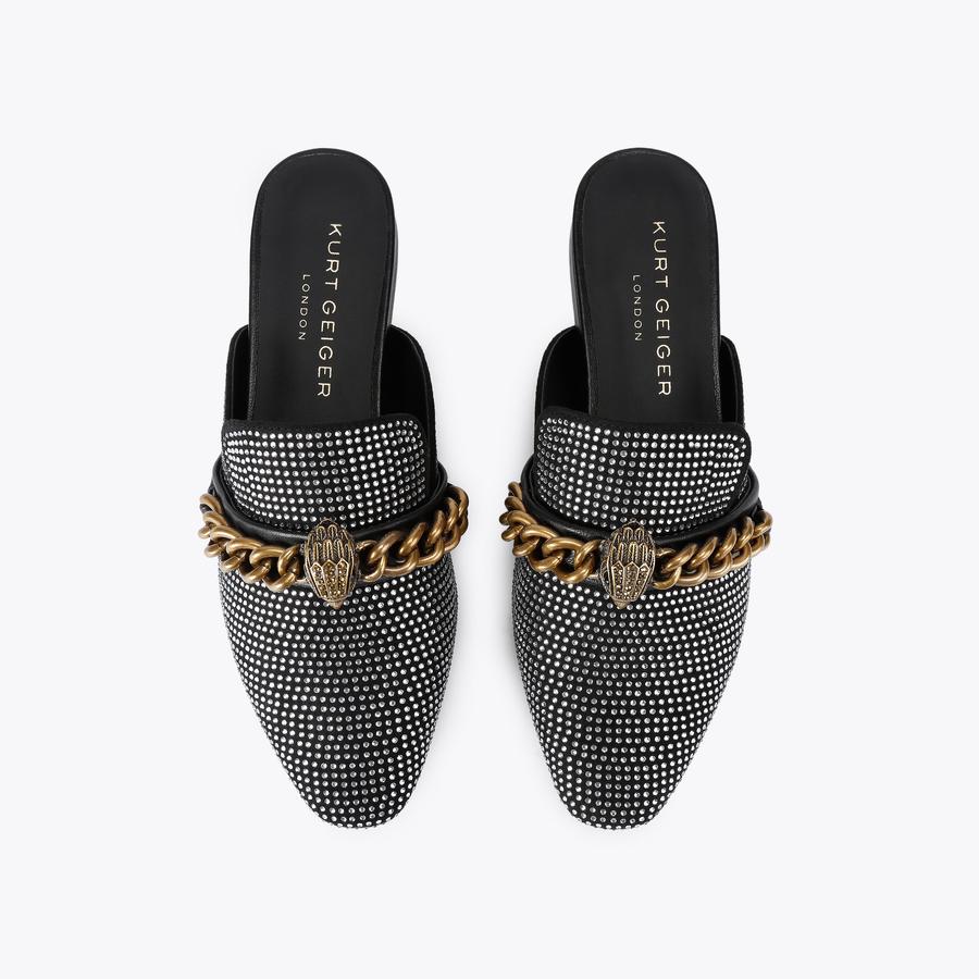 CHELSEA MULE Black Crystal Slip On Shoe by KURT GEIGER LONDON