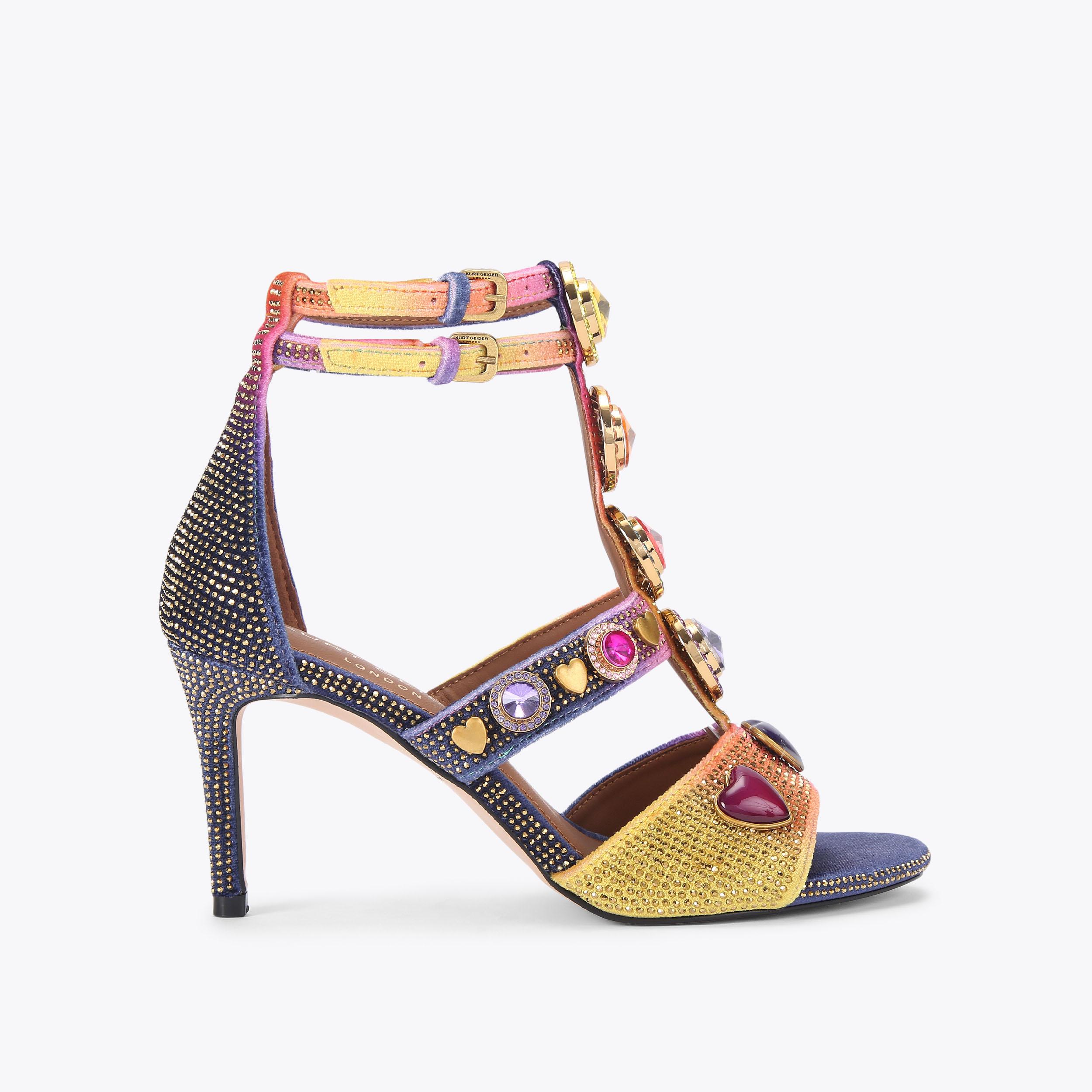 GEM HIGH GLADIATOR Ombre Velvet Crystal Heart Gladiator Heel