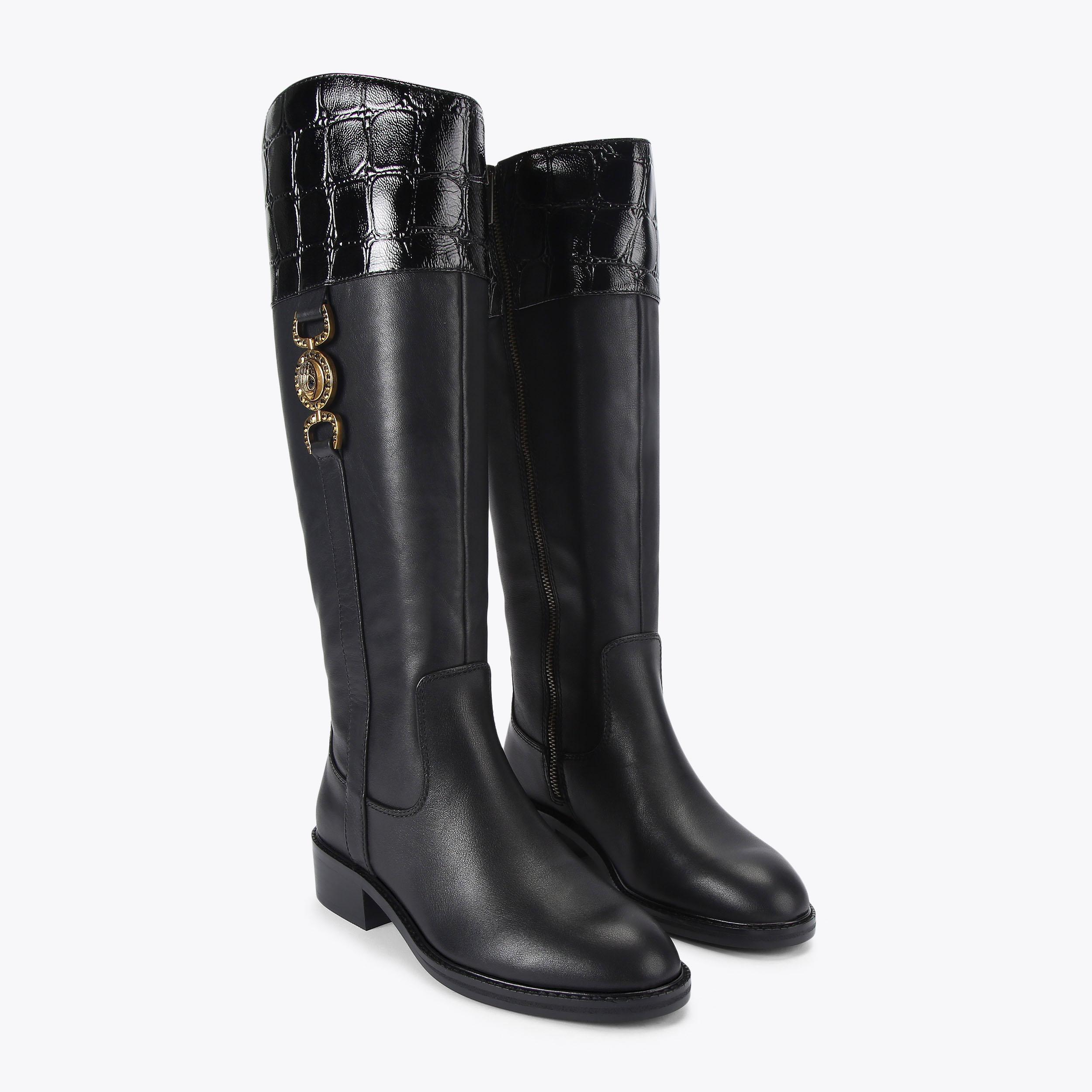 MANSION RIDING BOOT Black Croc Riding Boot by KURT GEIGER LONDON