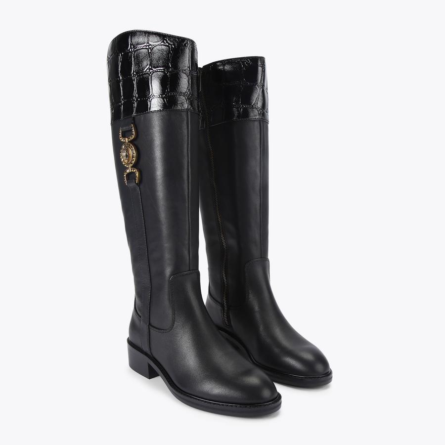 MANSION RIDING BOOT Black Croc Riding Boot by KURT GEIGER LONDON
