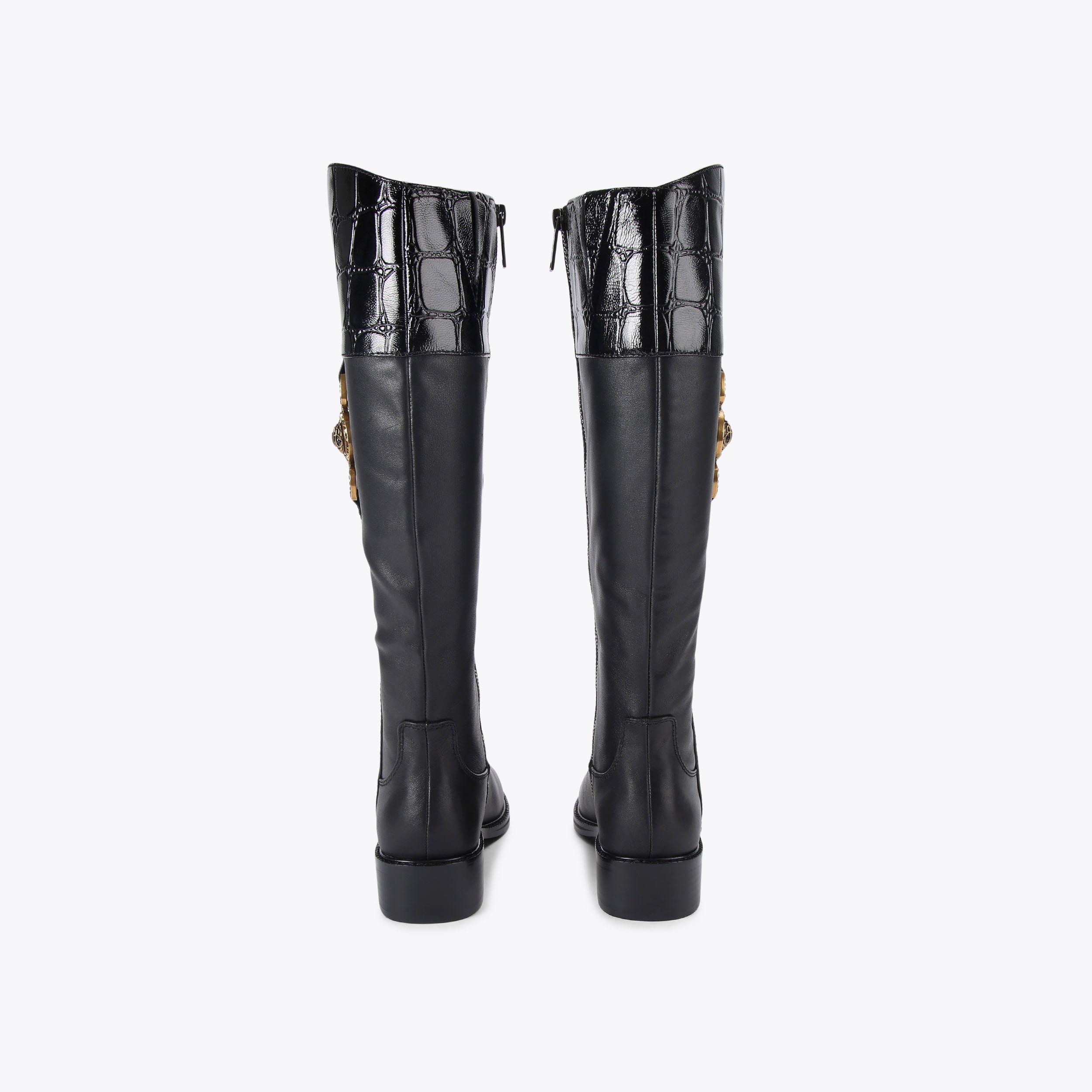 MANSION RIDING BOOT Black Croc Riding Boot by KURT GEIGER LONDON