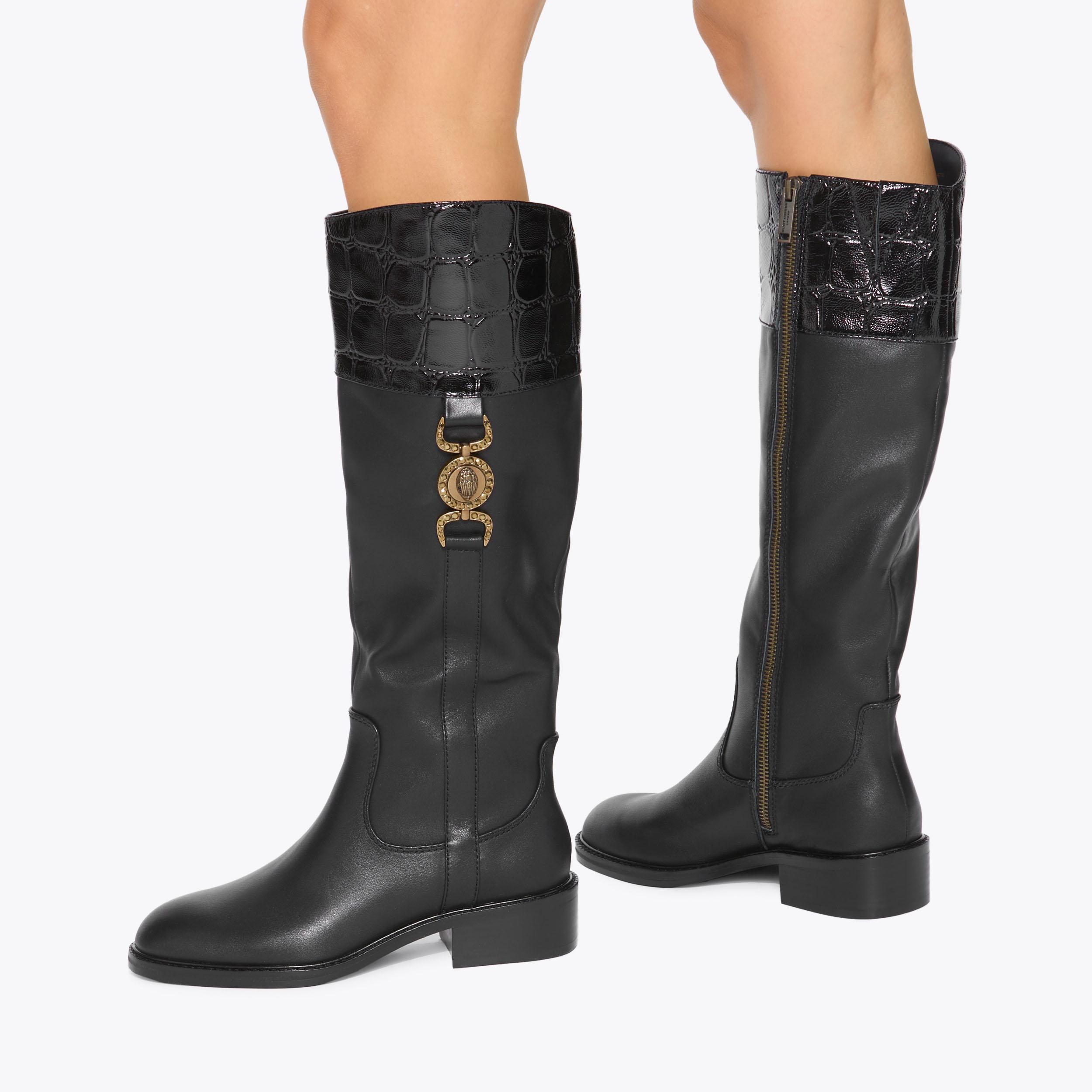 MANSION RIDING BOOT Black Croc Riding Boot by KURT GEIGER LONDON