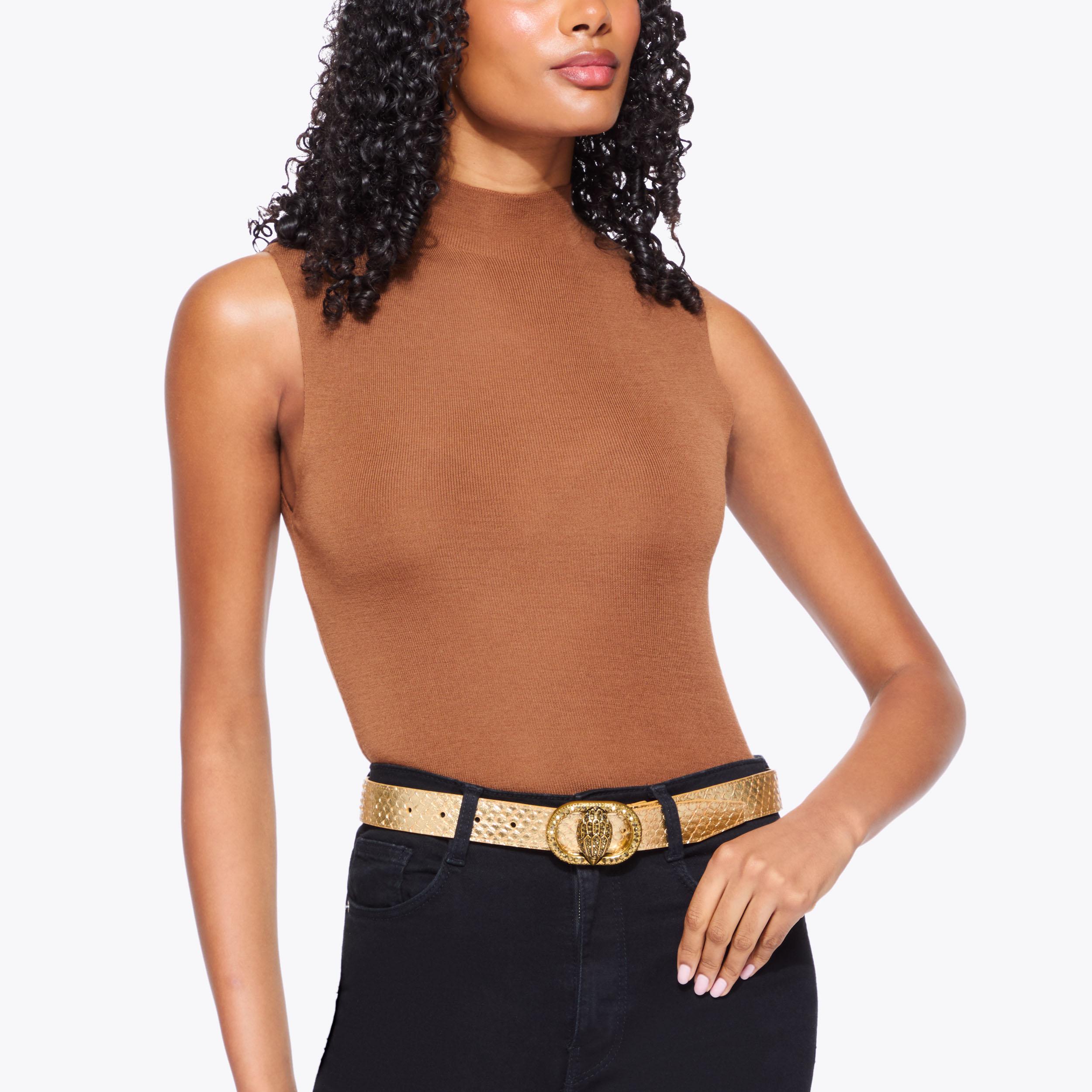 Kurt Geiger Beige Belt with Gold Turtle Buckle 20 EAGLE BELT Beige Leather Belt by Kurt Geiger London main image 2