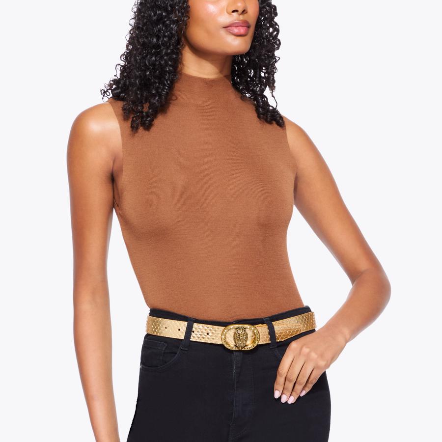 Chelsea 30 Gold Belt - Metallic Leather | Kurt Geiger