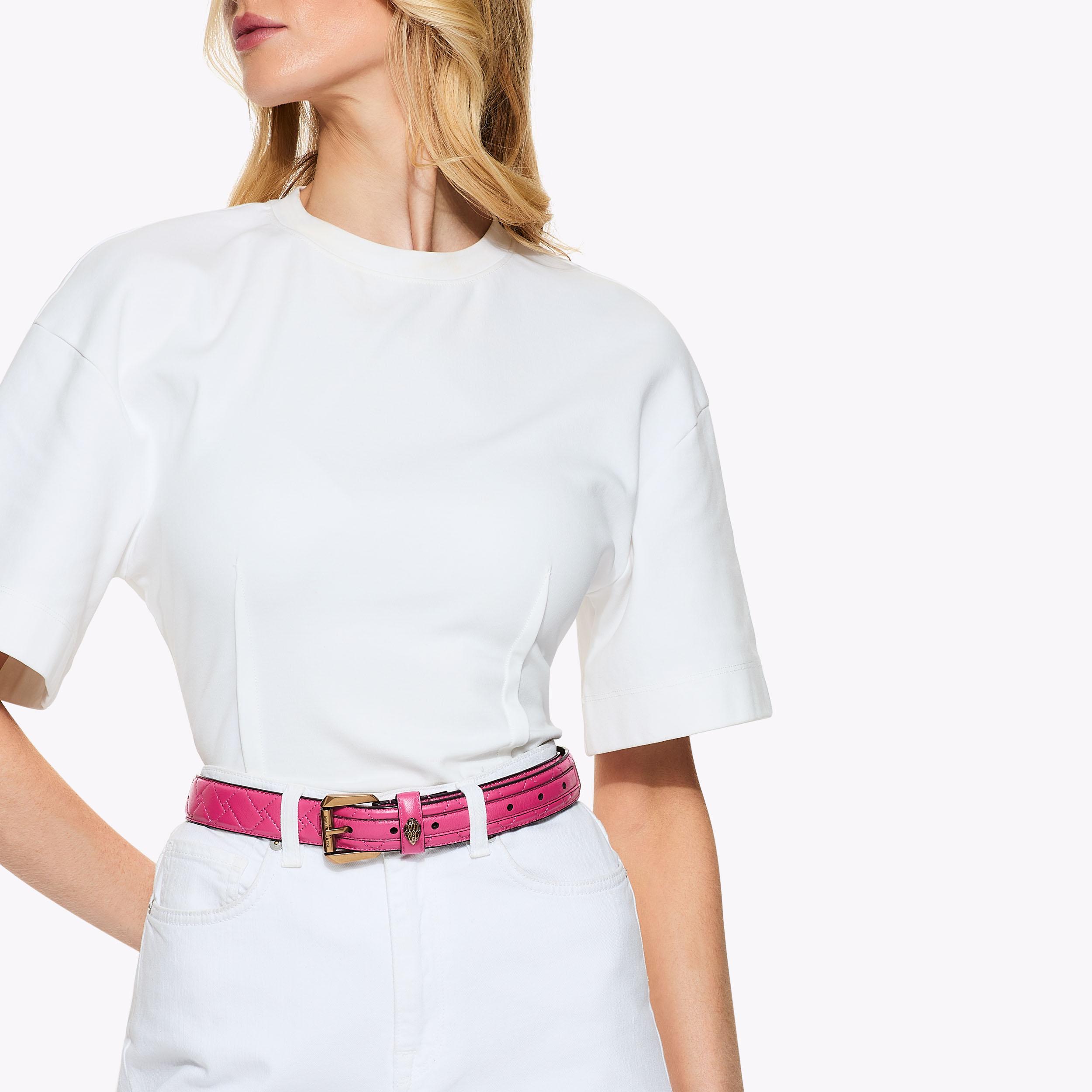 Kurt Geiger London Kensington Quilted Leather Belt Eagle Head Buckle Pink S/M KENSINGTON 30 BELT Bright Pink Leather Belt by KURT GEIGER  main image 3