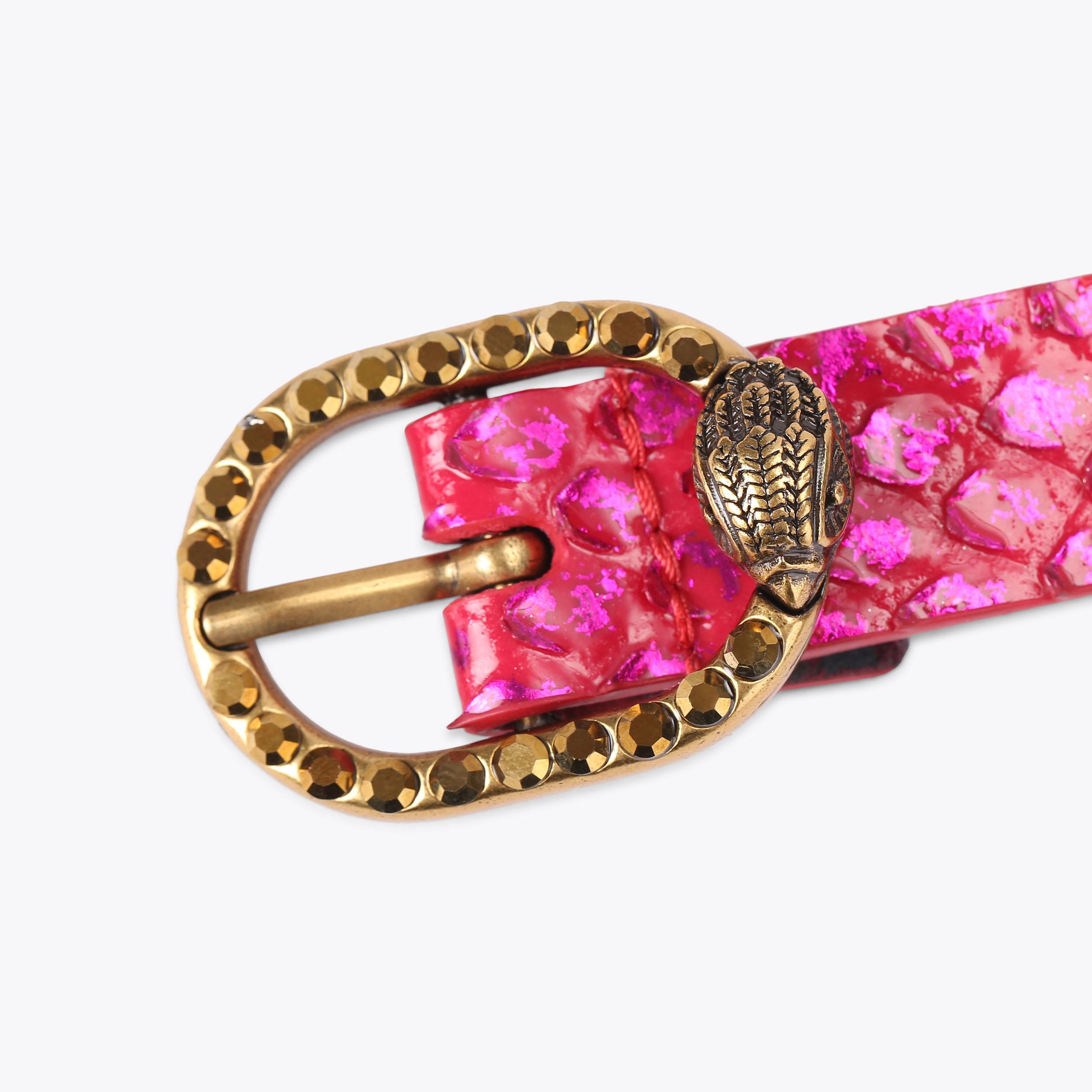 Kurt Geiger Fuchsia Snake-Embossed Wallet and Belt with Antique Gold Hardware chelsea-fold-wallet-fushia-  main image 3