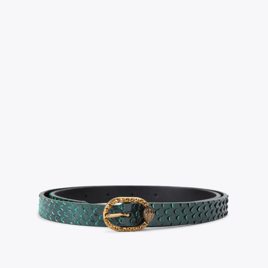 Mayfair 18 Dark Green Embossed Leather Belt | Kurt Geiger display picture 1