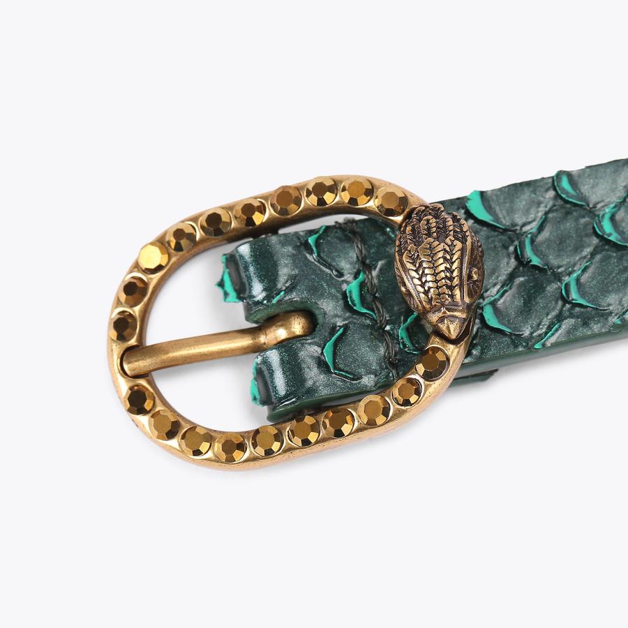 Mayfair 18 Dark Green Embossed Leather Belt | Kurt Geiger