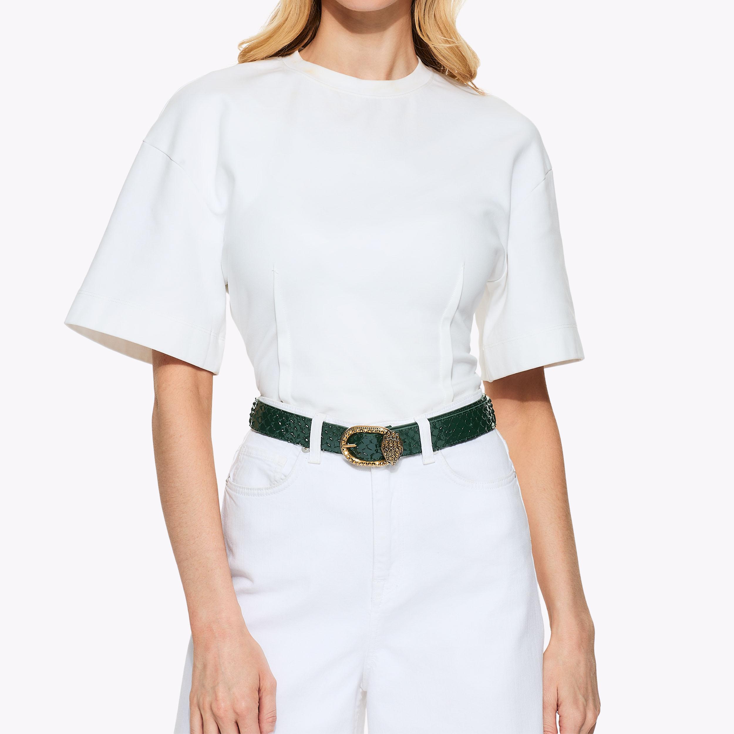 Mayfair 18 Dark Green Embossed Leather Belt | Kurt Geiger