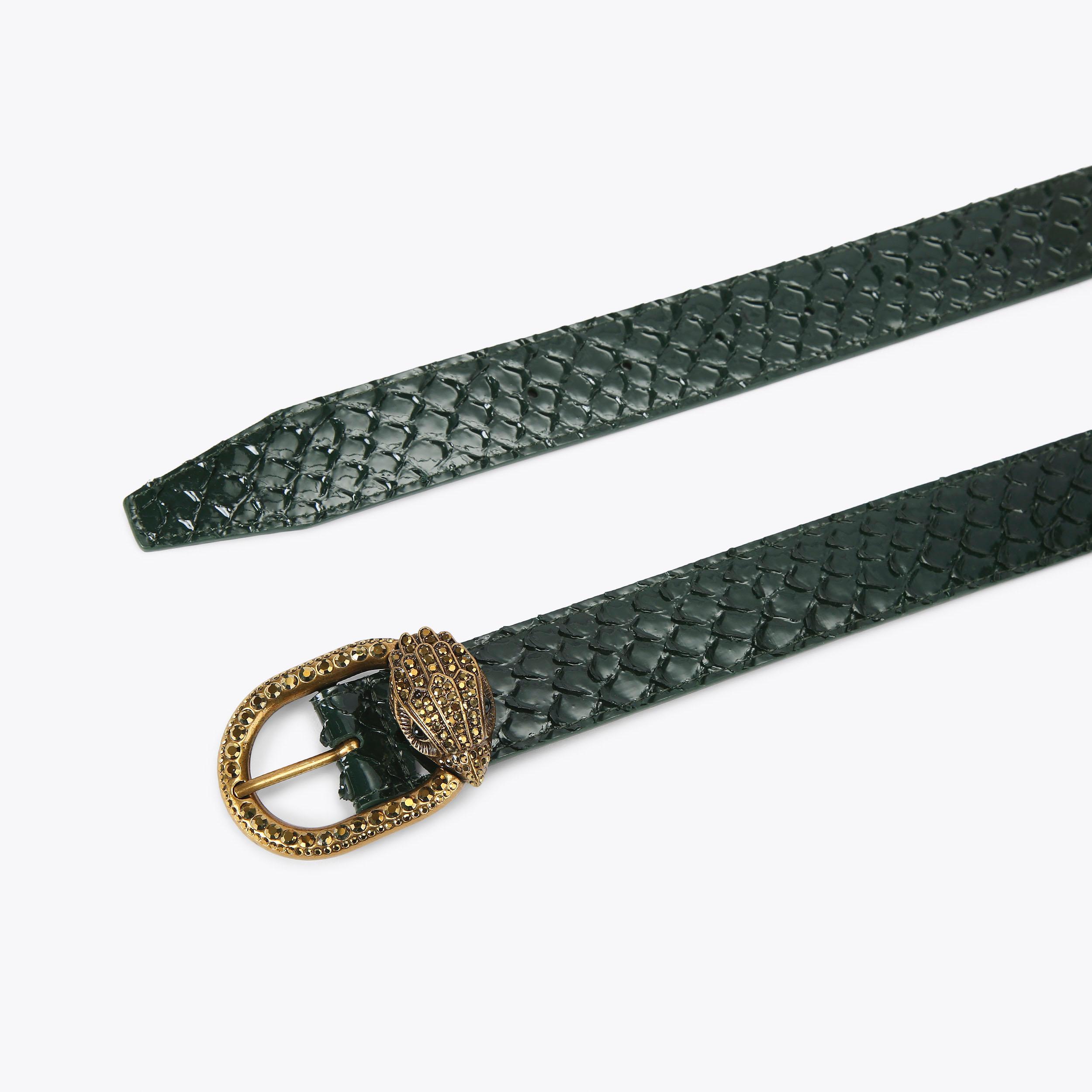 Snakeskin Belt Womens M Green Genuine Leather Gold Toggle Skinny Slim Quiet Luxe Exotic Full Quilt Python Belt - Green (C-028) – Gomez  main image 3