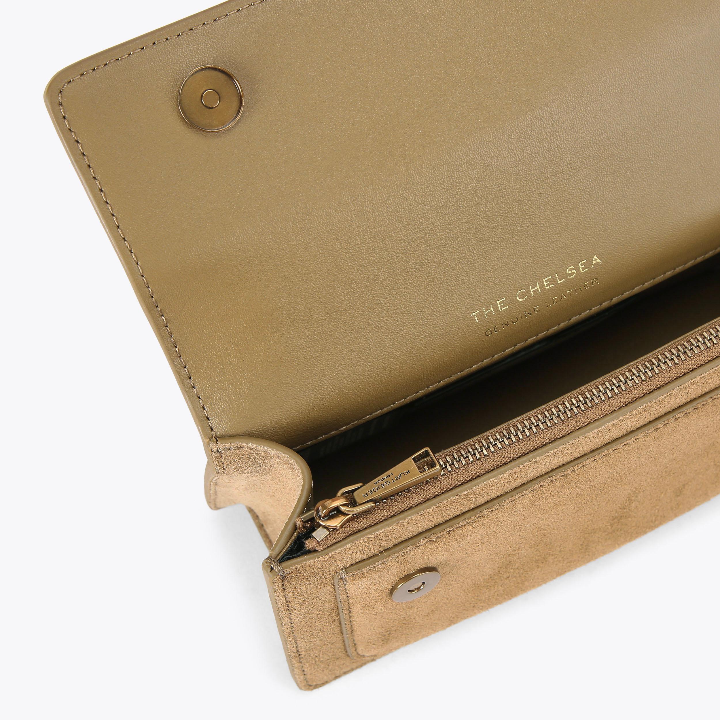 CHELSEA SM EASTW BAG Tan Suede Cross Body Bag by KURT GEIGER LONDON