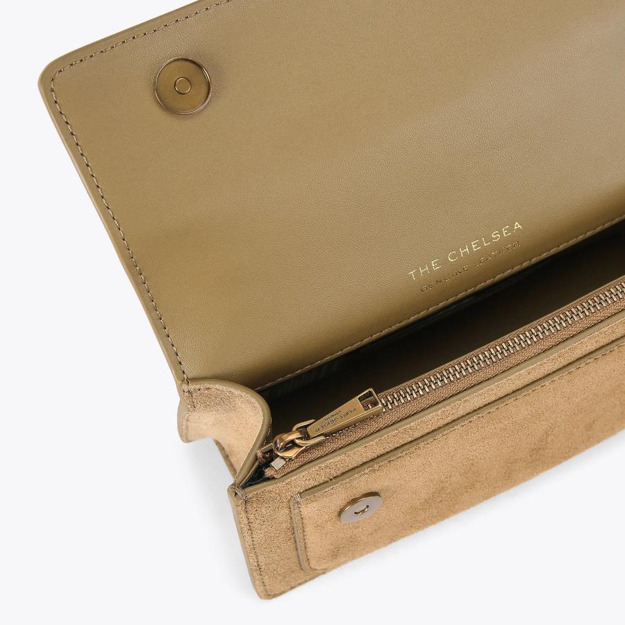CHELSEA SM EASTW BAG Tan Suede Cross Body Bag by KURT GEIGER LONDON