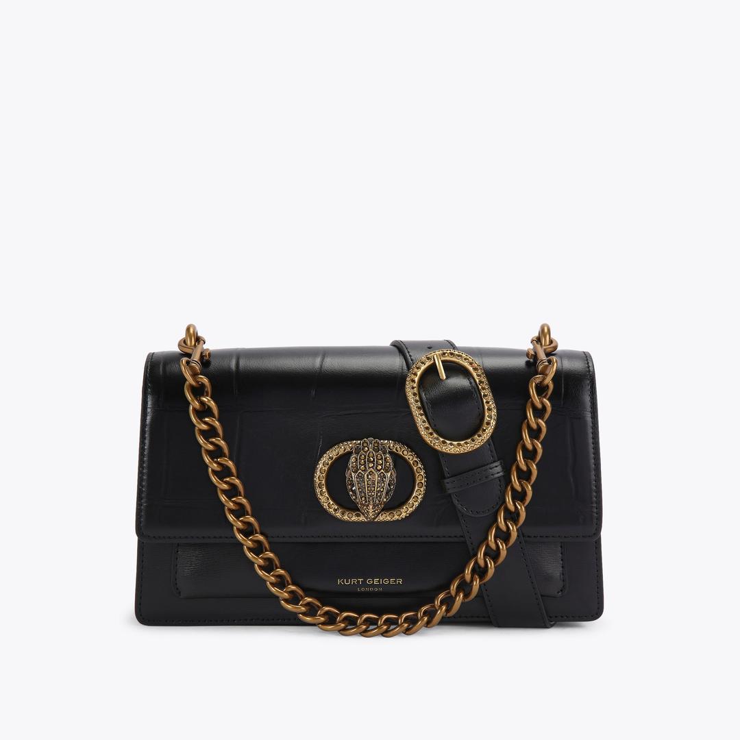 CHELSEA EASTW BAG Black Leather Croc Cross Body Bag by KURT GEIGER LONDON — Kurt Geiger London