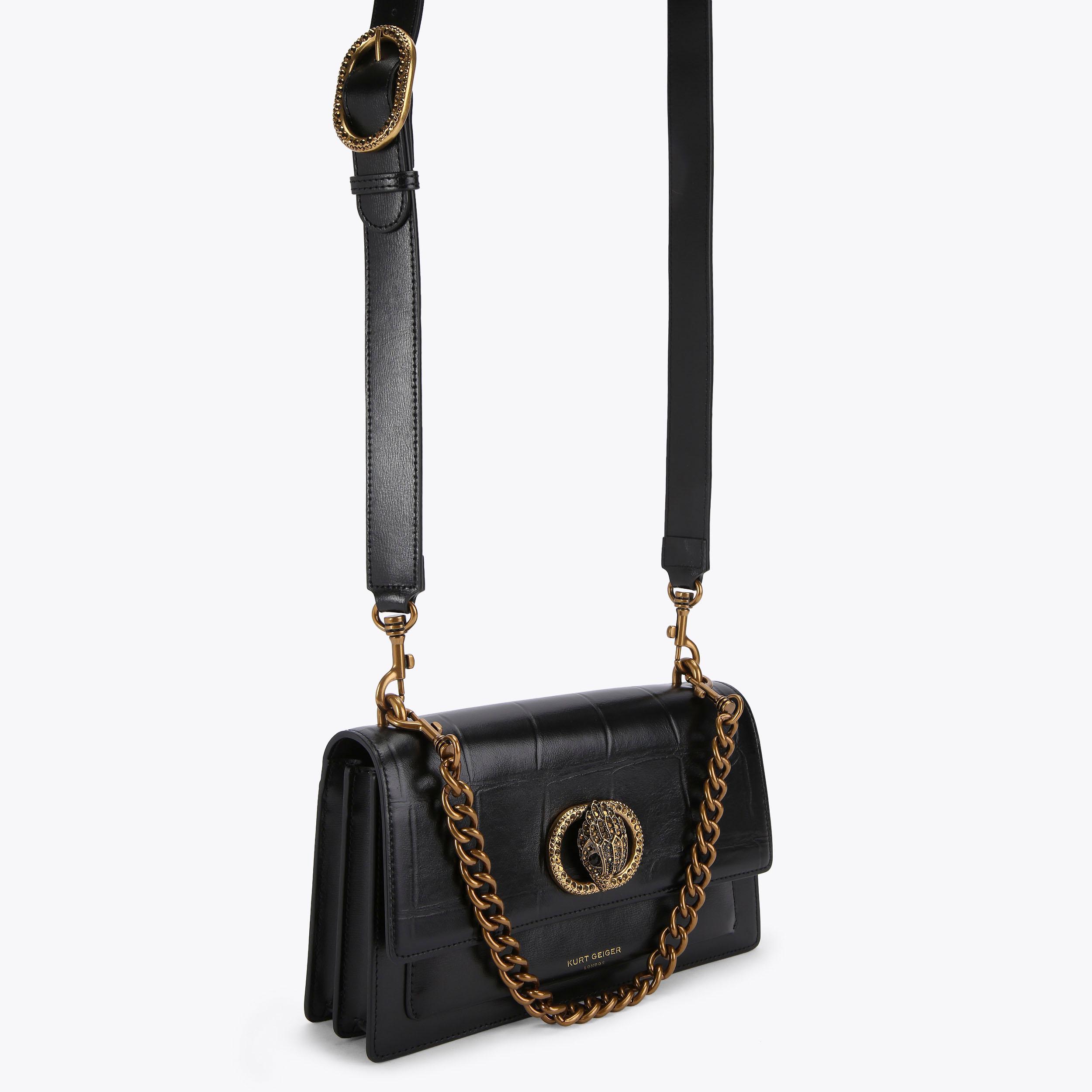 CHELSEA EASTW BAG Black Leather Croc Cross Body Bag by KURT GEIGER