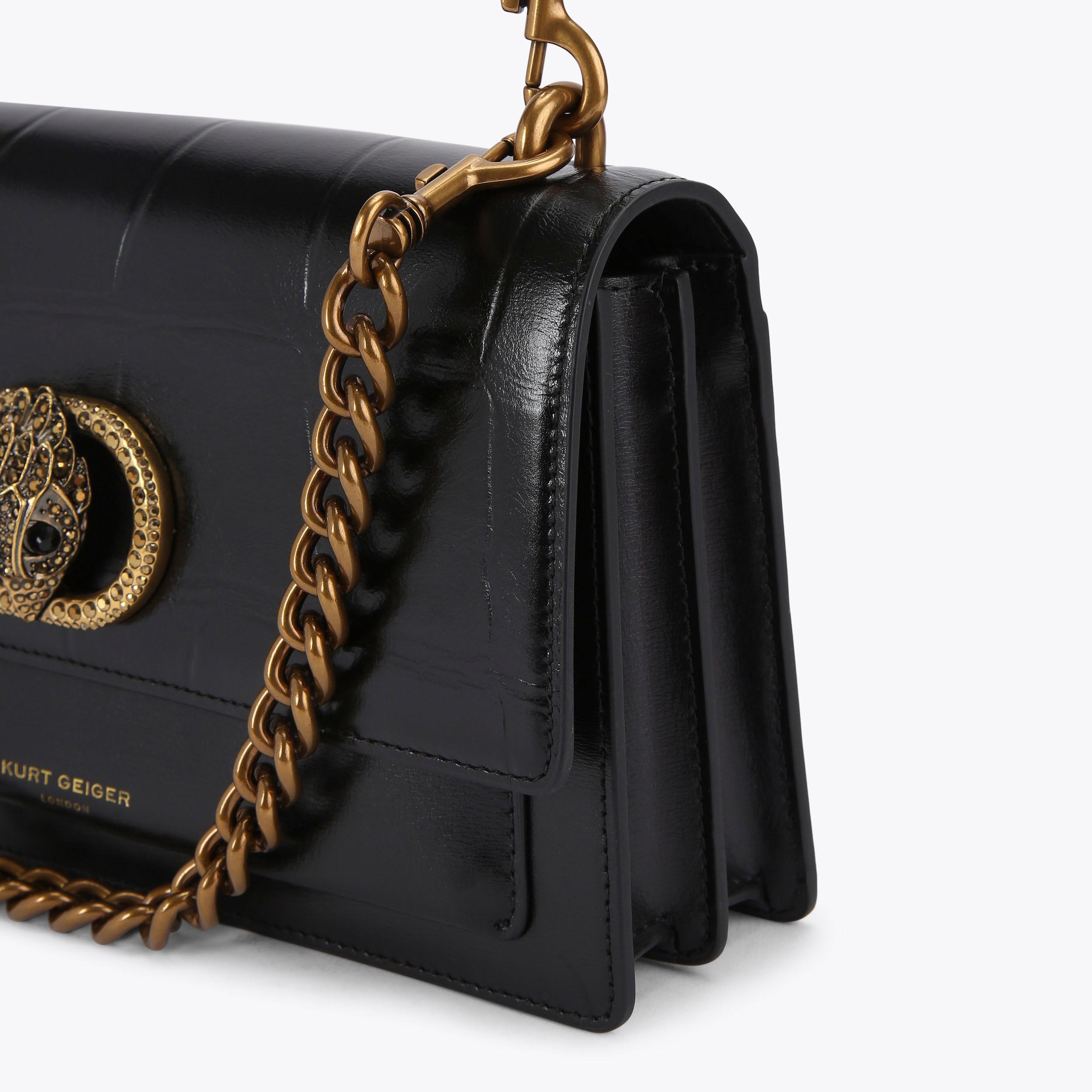 CHELSEA EASTW BAG Black Leather Croc Cross Body Bag by KURT GEIGER