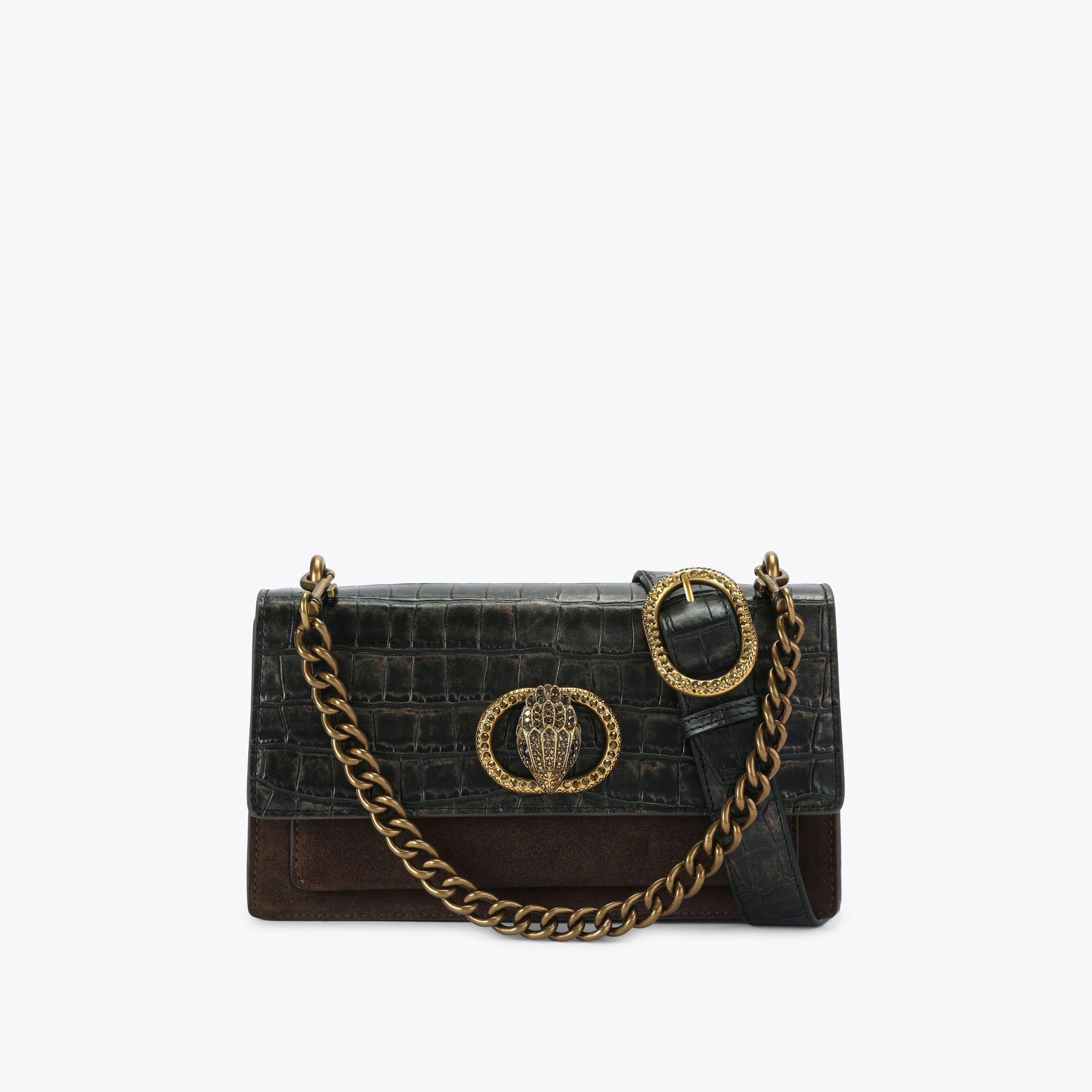 CHELSEA EASTW BAG Black Leather Croc Cross Body Bag by KURT GEIGER