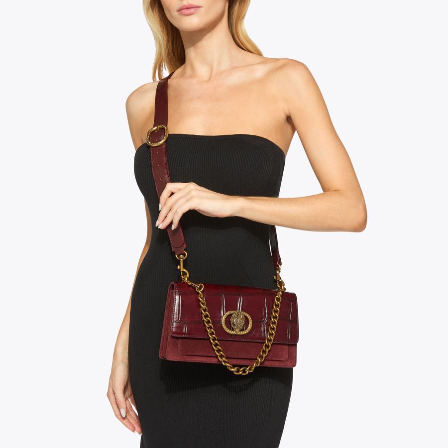 CHELSEA EASTW BAG Wine Suede Cross Body Bag by KURT GEIGER LONDON