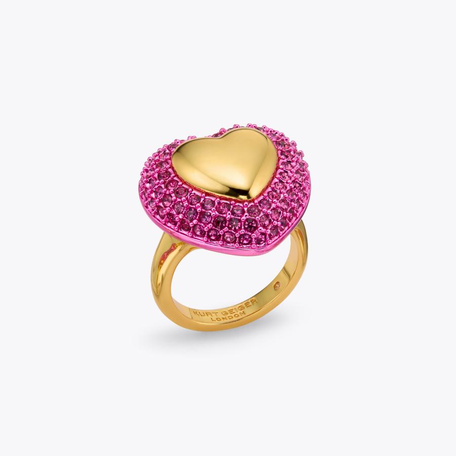 Heart Ring Gold Fuchsia Crystal Ring | Kurt Geiger