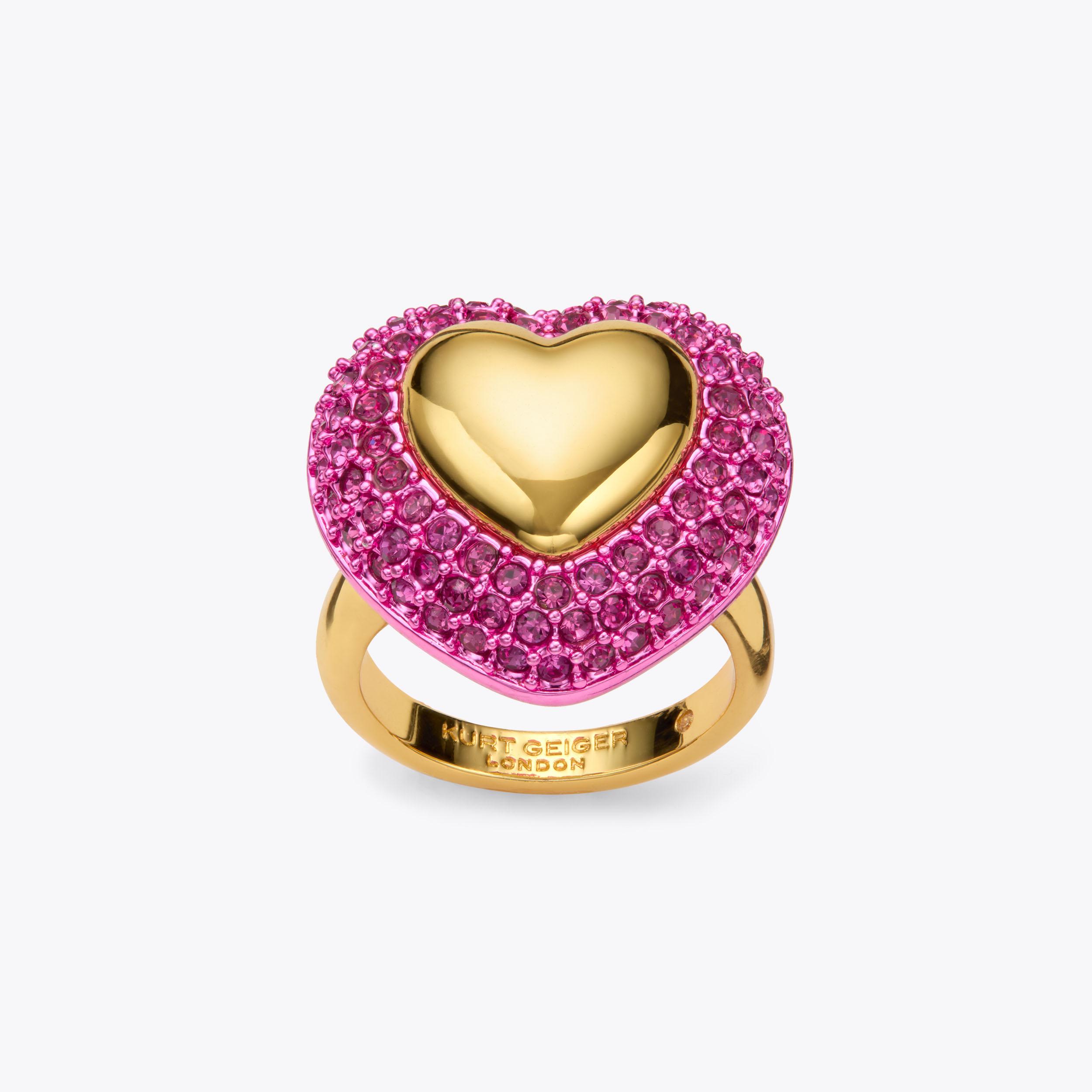 HEART RING Gold Fuchsia Crystal Ring by KURT GEIGER LONDON