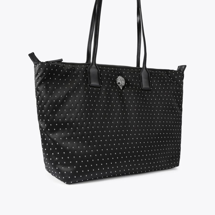 RECYCLED SHOPPER STUDS Black Studded Tote Bag by KURT GEIGER LONDON