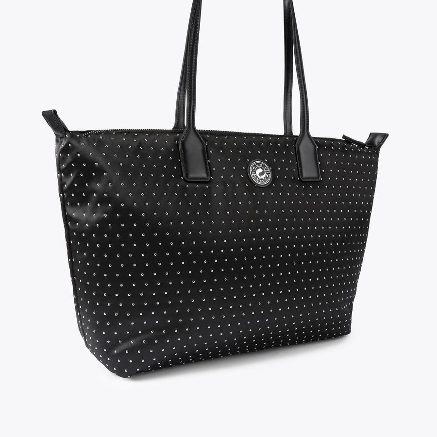 RECYCLED SHOPPER STUDS Black Studded Tote Bag by KURT GEIGER LONDON