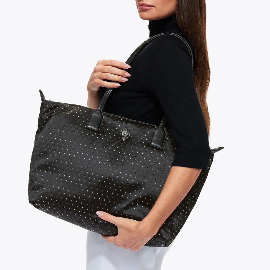 RECYCLED SHOPPER STUDS Black Studded Tote Bag by KURT GEIGER LONDON