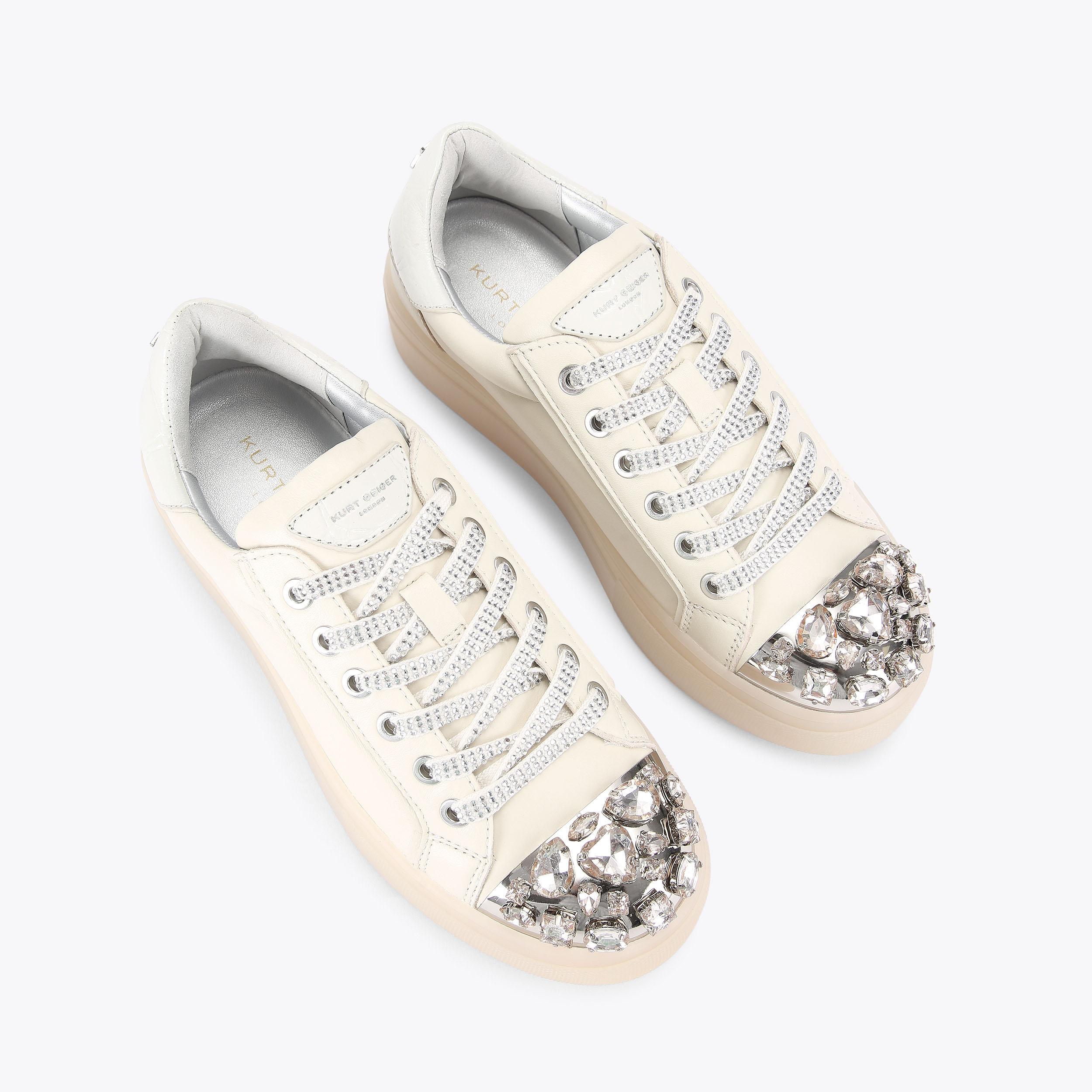 CRYSTAL TOECAP CUPSOLE Bone Leather Lace Up Sneaker by KURT GEIGER