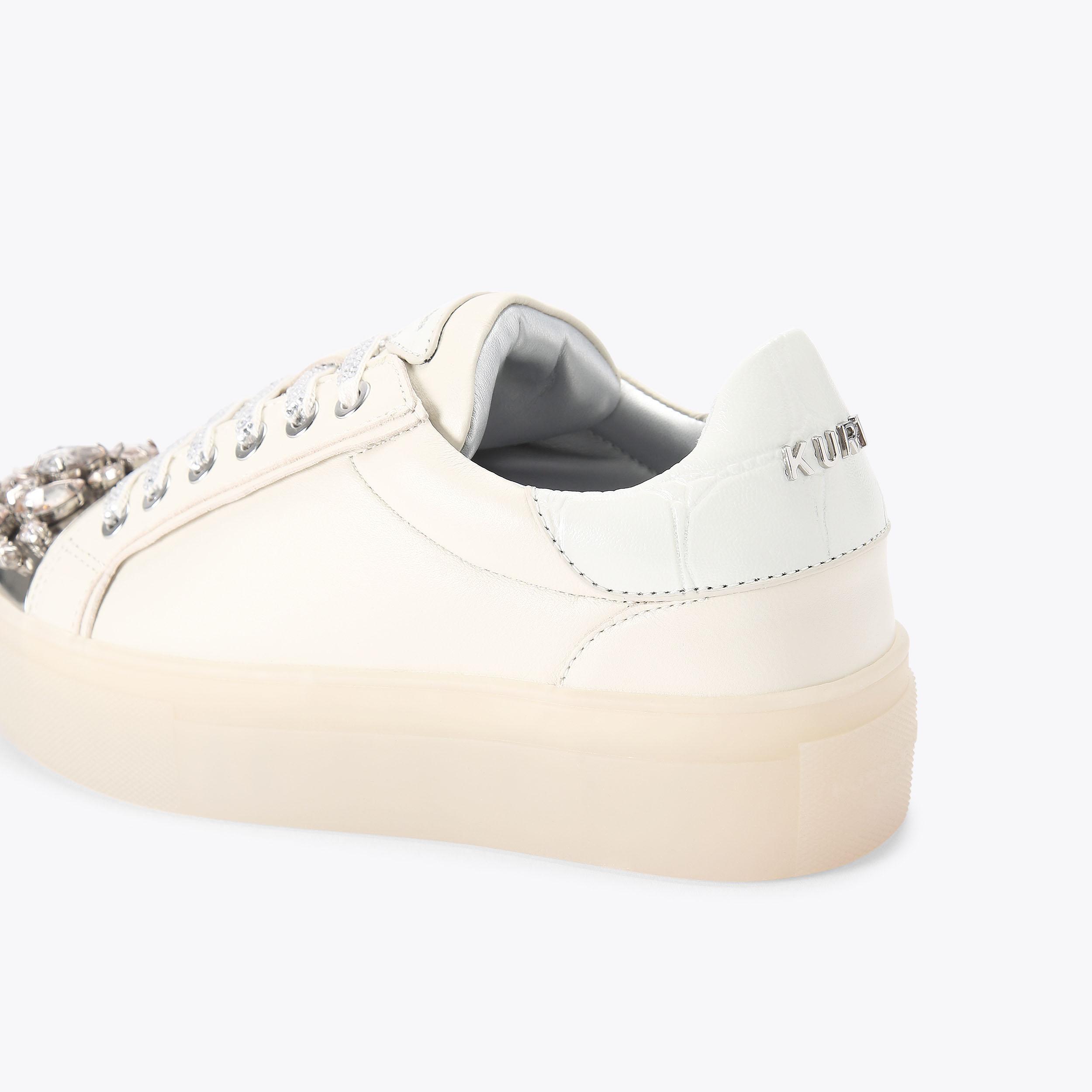 CRYSTAL TOECAP CUPSOLE Bone Leather Lace Up Sneaker by KURT GEIGER