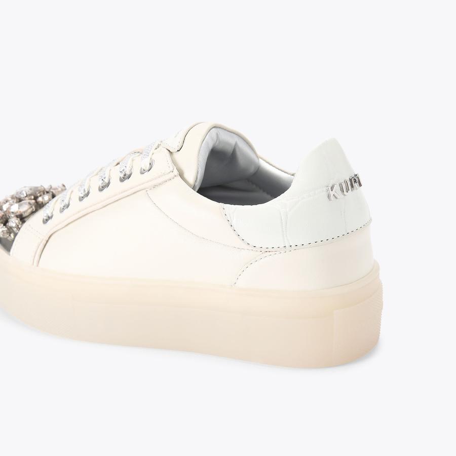 CRYSTAL TOECAP CUPSOLE Bone Leather Lace Up Sneaker by KURT GEIGER