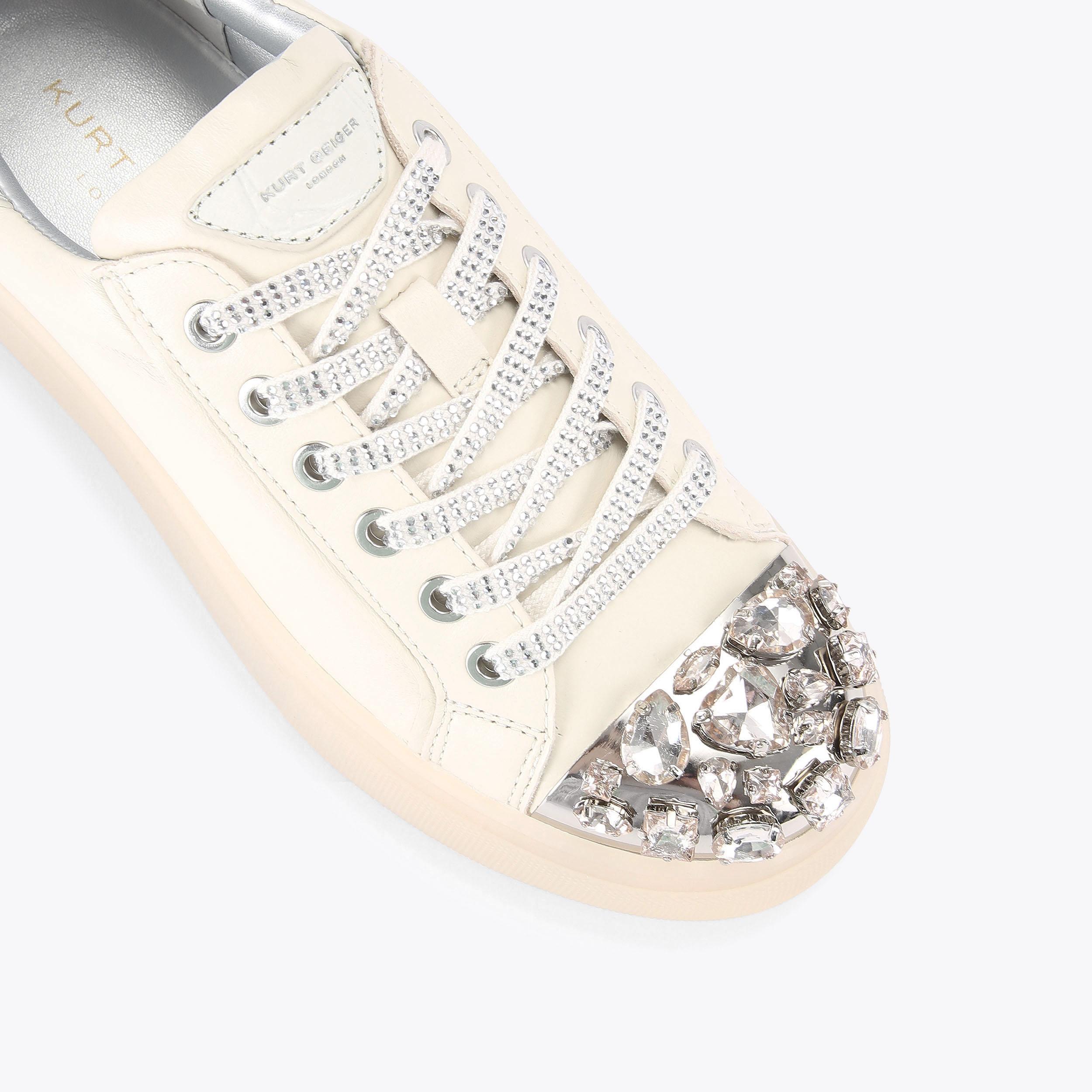 CRYSTAL TOECAP CUPSOLE Bone Leather Lace Up Sneaker by KURT GEIGER