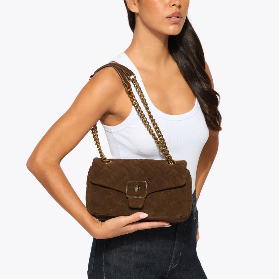 PIMLICO BAG Brown Suede Leather Shoulder Bag by Kurt Geiger London