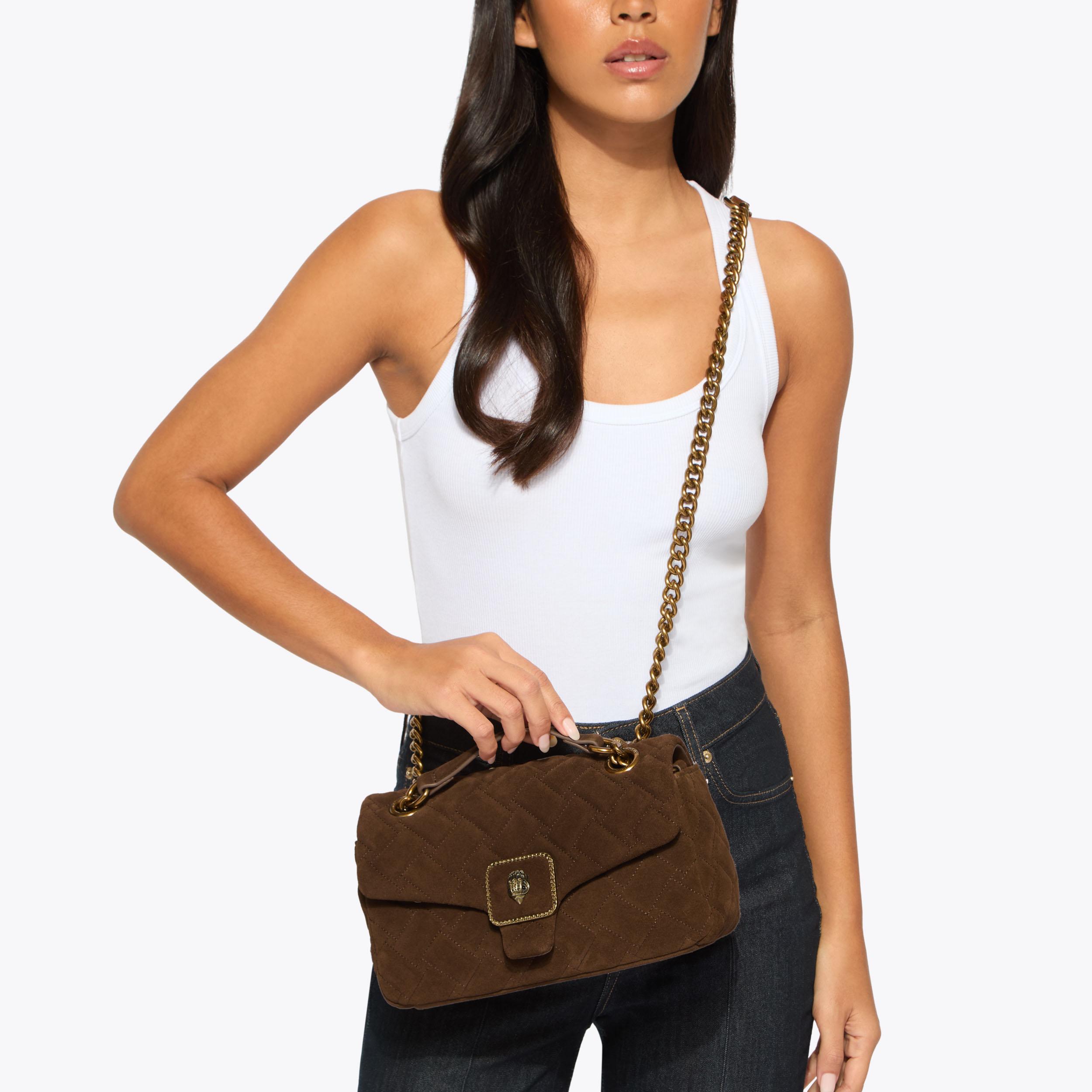 PIMLICO BAG Brown Suede Leather Shoulder Bag by Kurt Geiger London