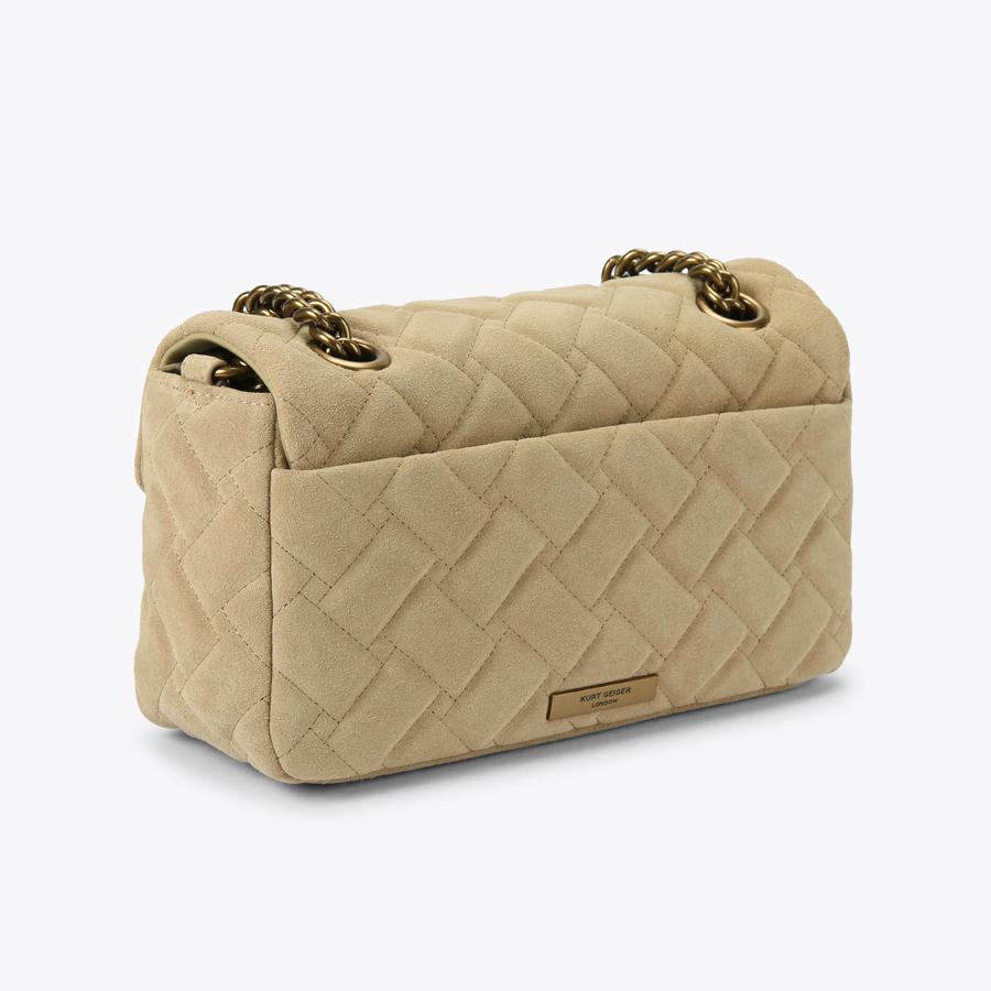 PIMLICO BAG Beige Suede Shoulder Bag by Kurt Geiger London