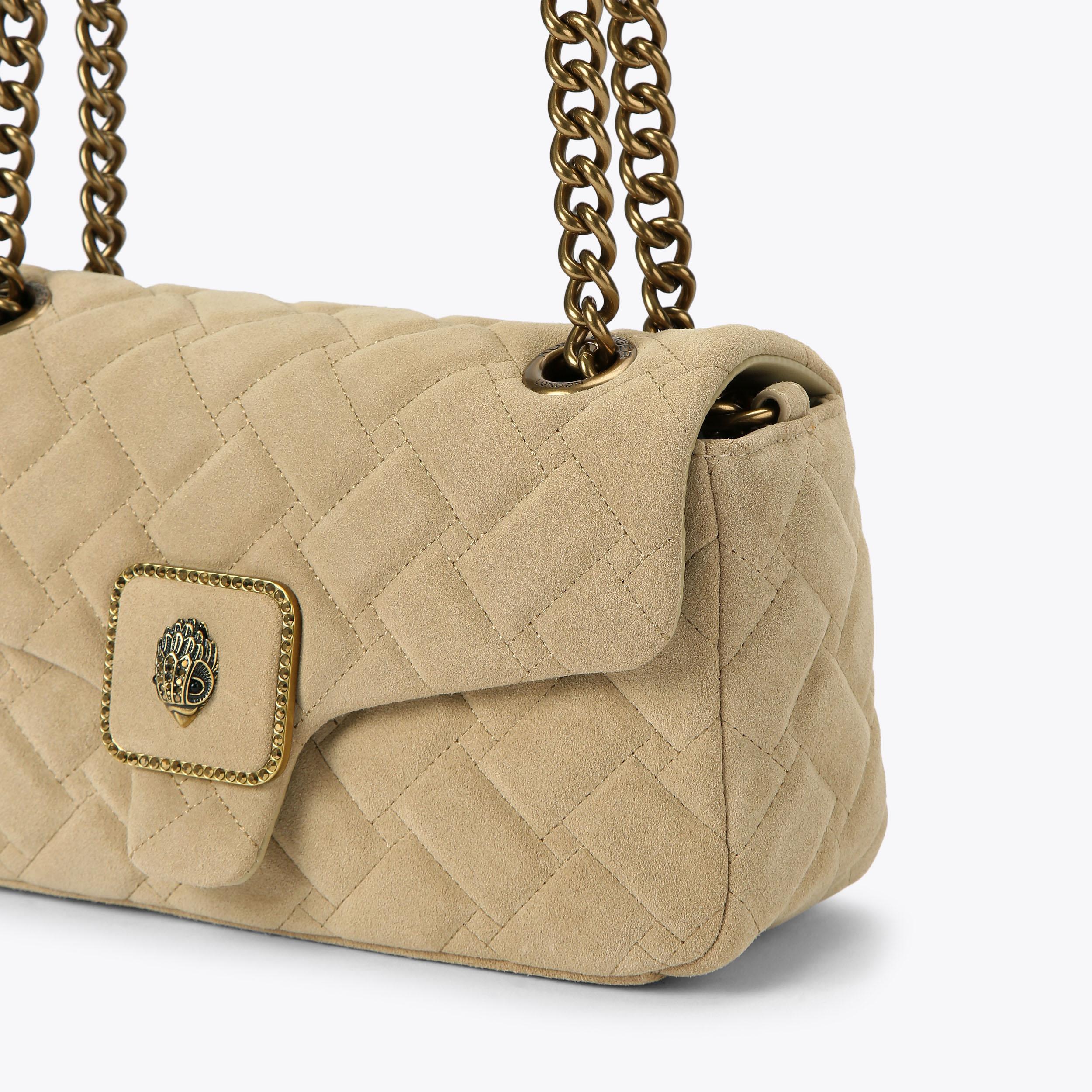 PIMLICO BAG Beige Suede Shoulder Bag by Kurt Geiger London