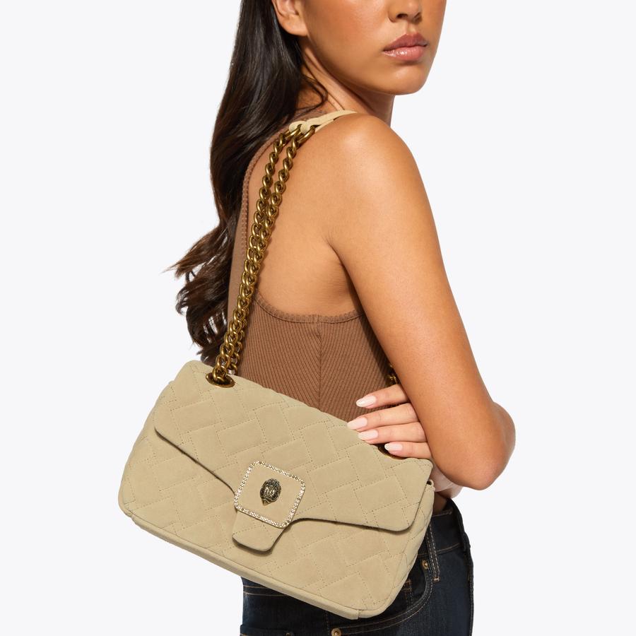 PIMLICO BAG Beige Suede Shoulder Bag by Kurt Geiger London