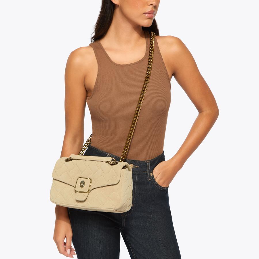 PIMLICO BAG Beige Suede Shoulder Bag by Kurt Geiger London