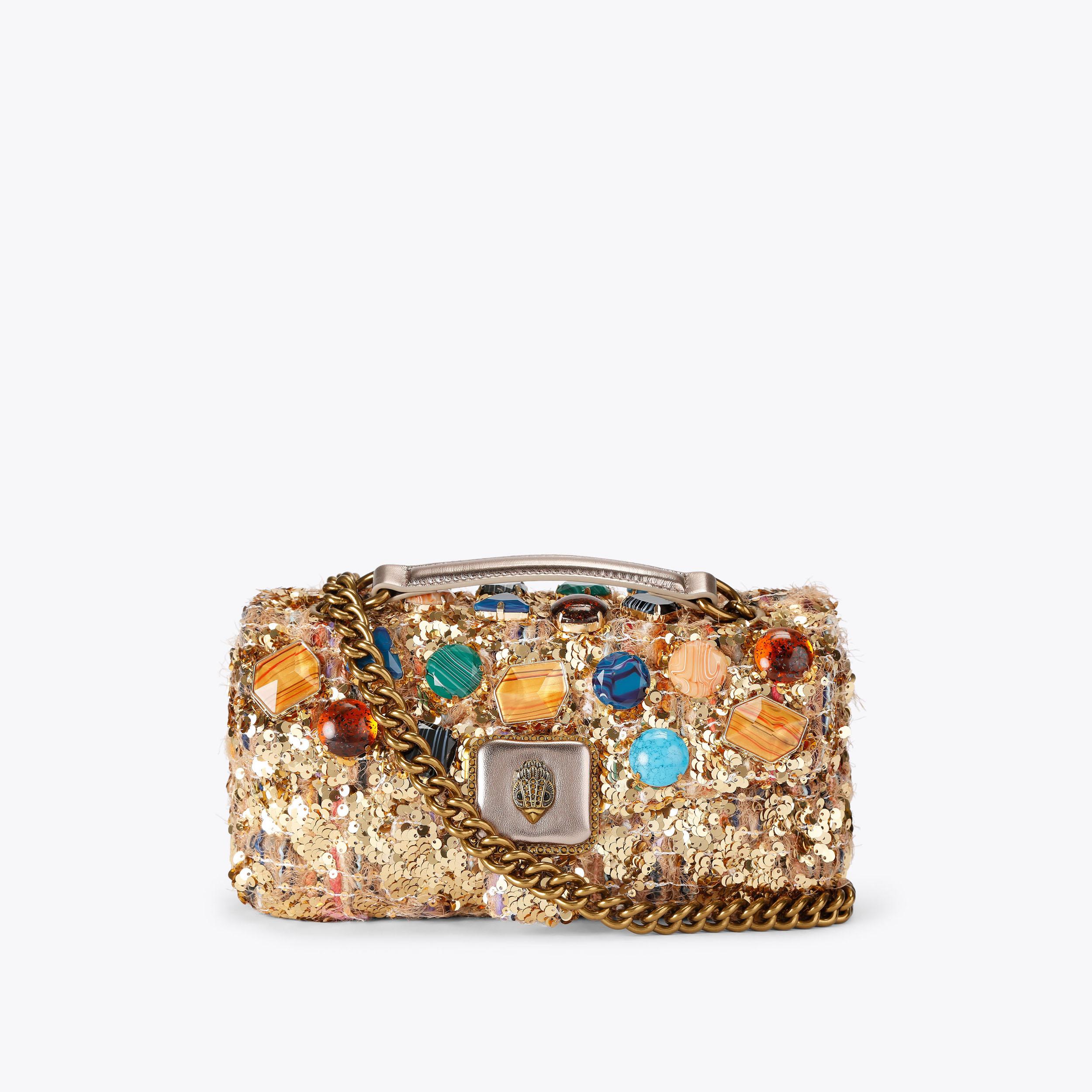 Kurt Geiger Gold Square Sunglasses with Multicolor Stones Bag Charm Keychain NWT Kurt Geiger Gold Sunglasses Keychain with Brown Lenses and  main image 3