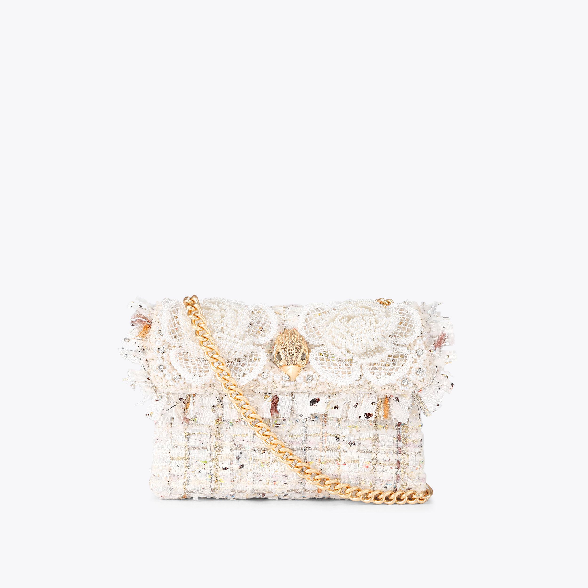 TWEED MINI KENSINGTON Bone Tweed Cross Body Bag by KURT GEIGER LONDON